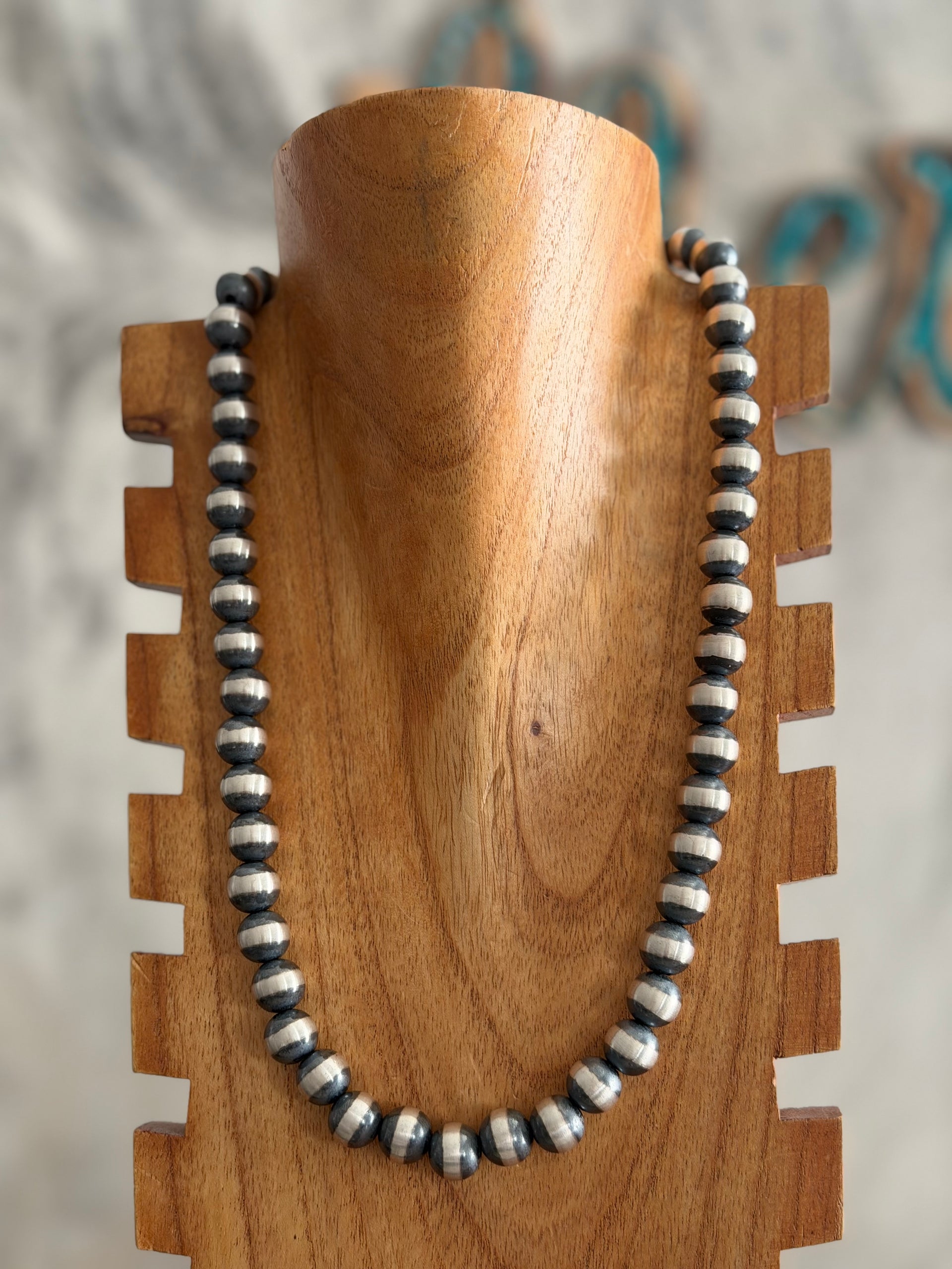 Navajo Strung Sterling Silver 12 MM 24 inch Machine Made Pearl Necklace