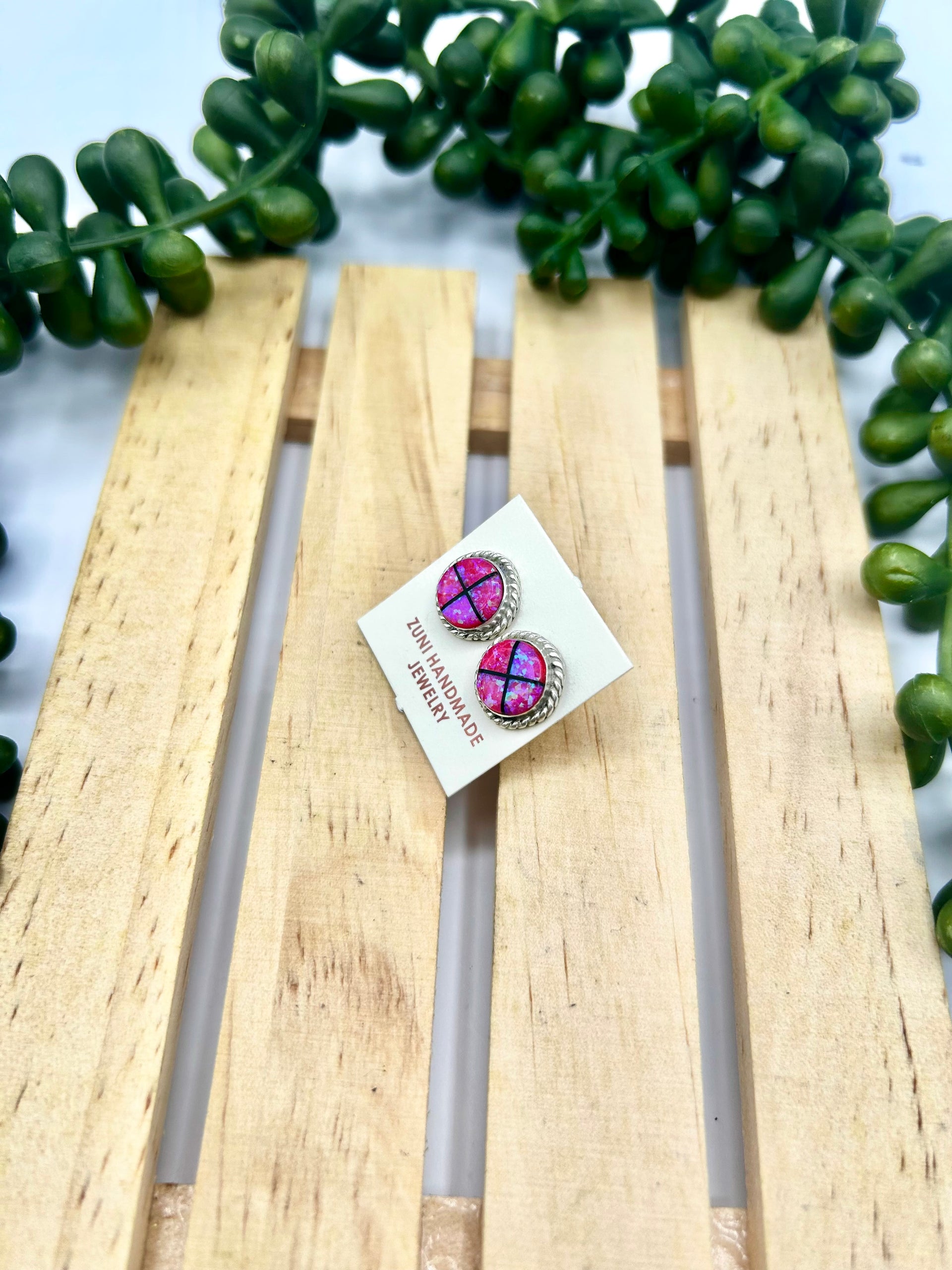 Zuni Made Opal & Sterling Silver Post Earrings