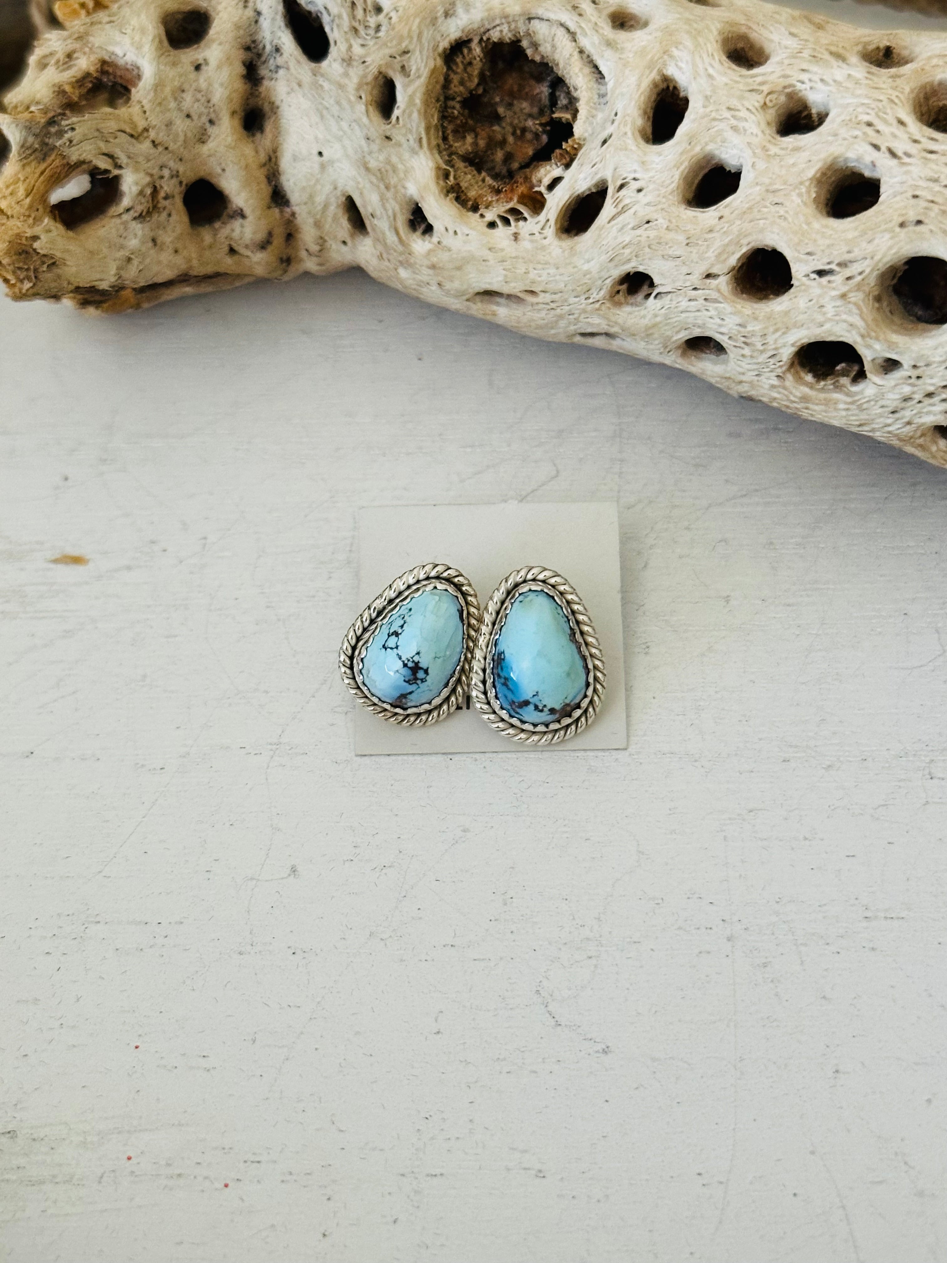 Southwest Handmade Golden Hills Turquoise & Sterling Silver Post Stud Earrings