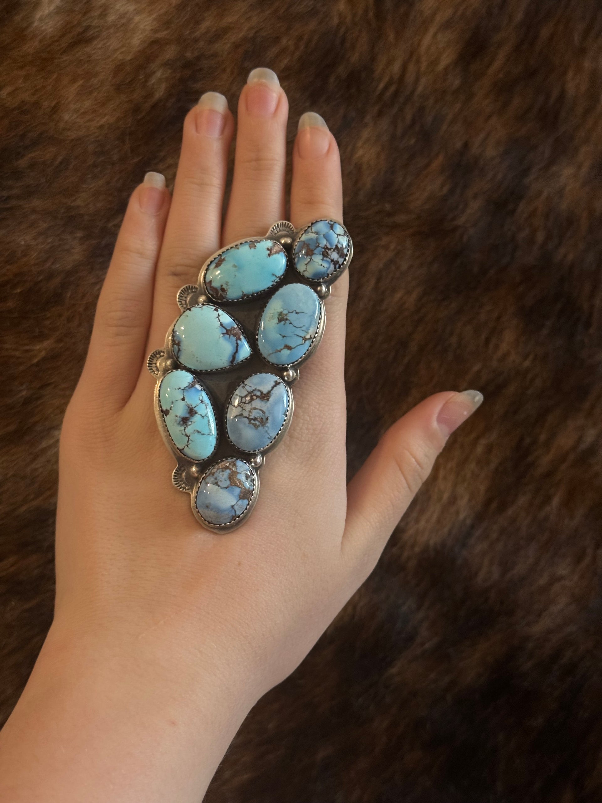 Boyd Ashley Golden Hills Turquoise & Sterling Silver Cluster Adjustable Ring