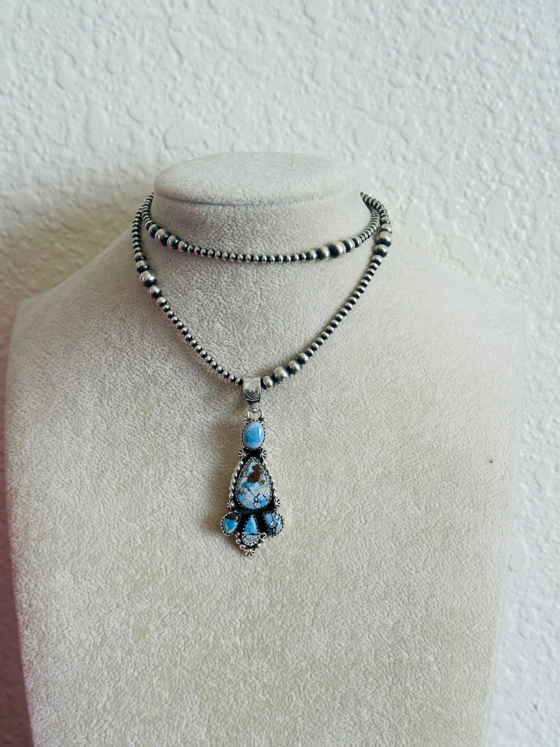 Southwest Handmade Golden Hills Turquoise & Sterling Silver Cluster Pendant