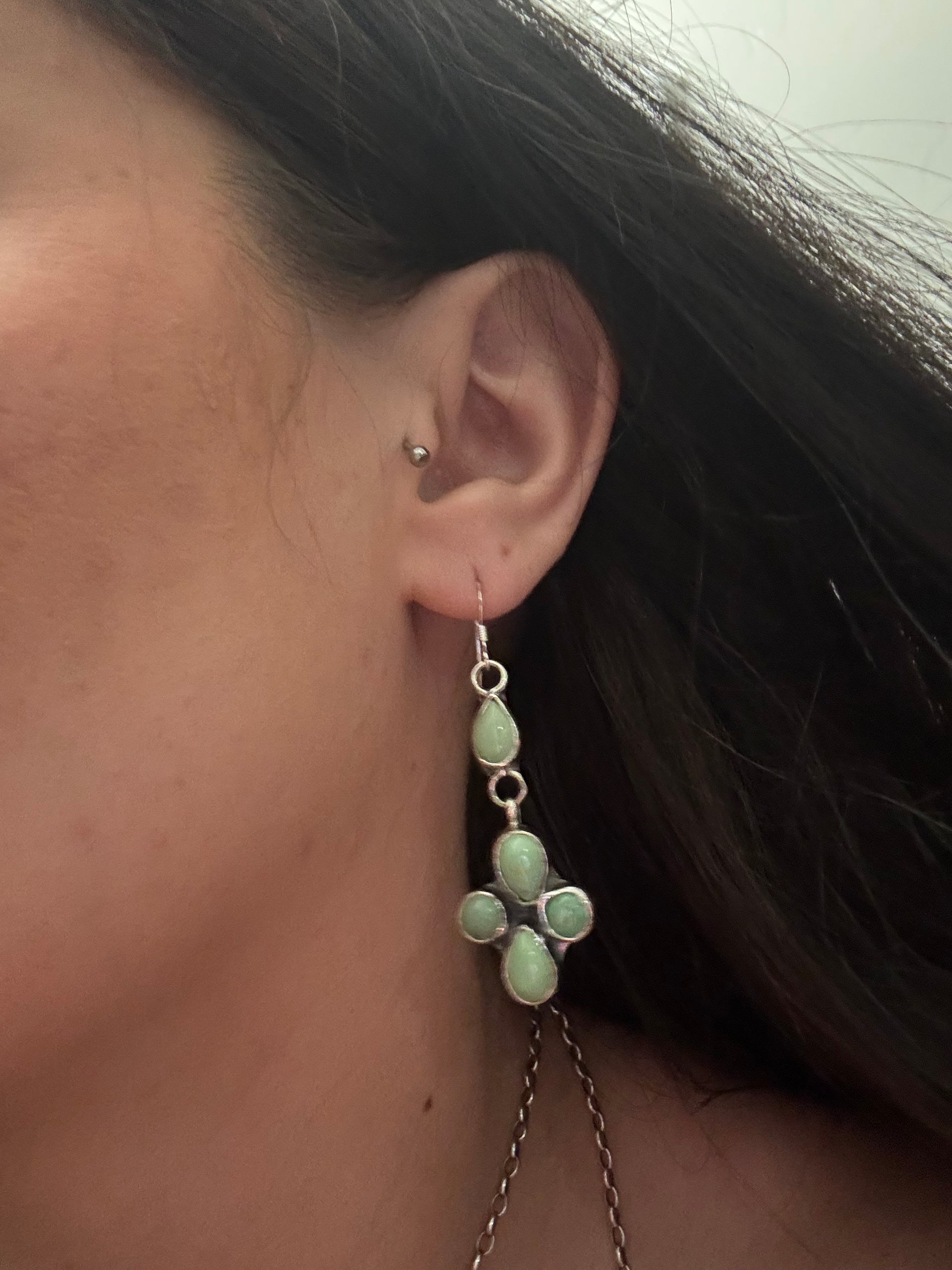 Navajo Made Turquoise & Sterling Silver Dangle Earrings