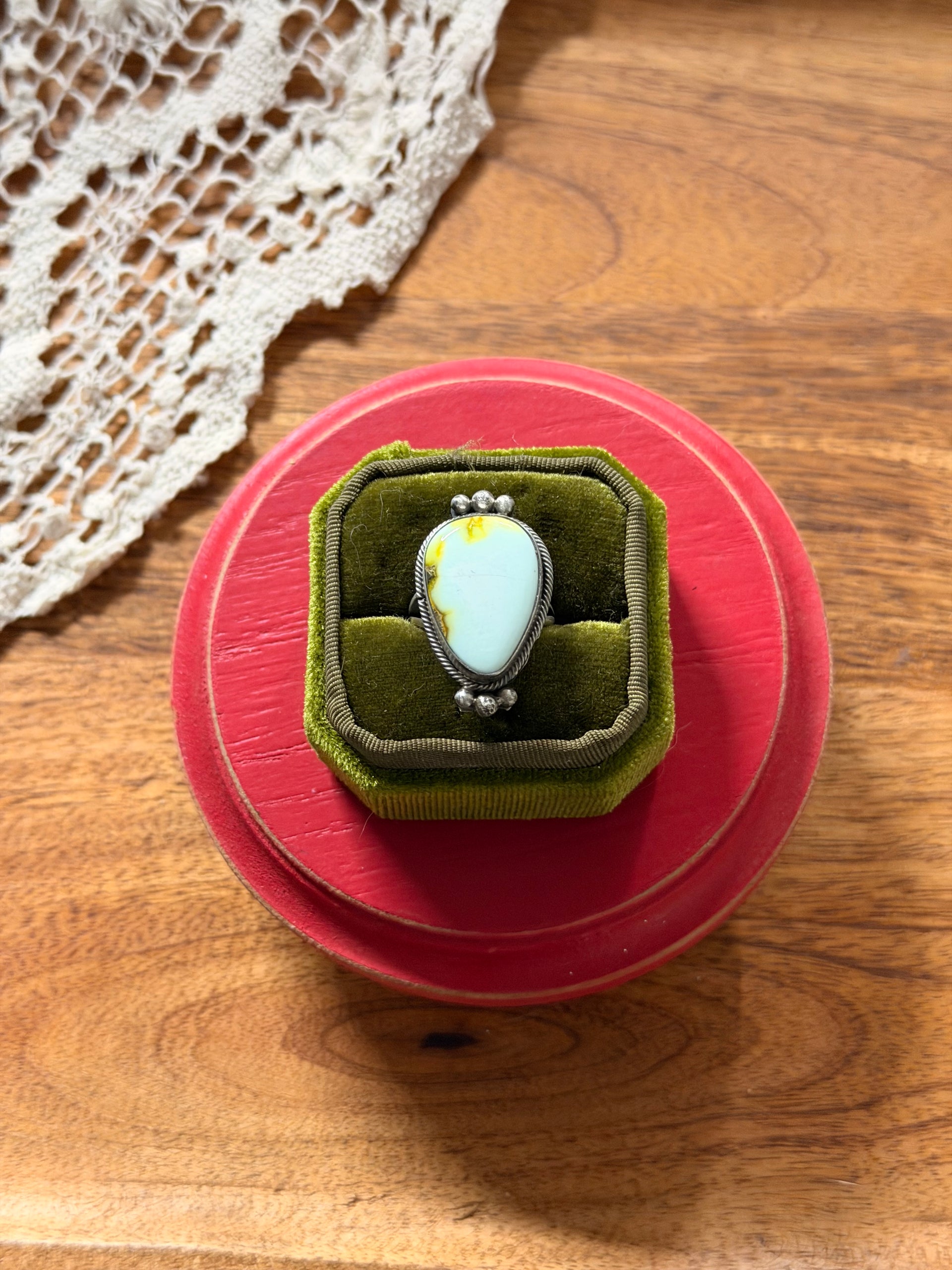 Scott Skeets Palomino Variscite & Sterling Silver Ring Size 7