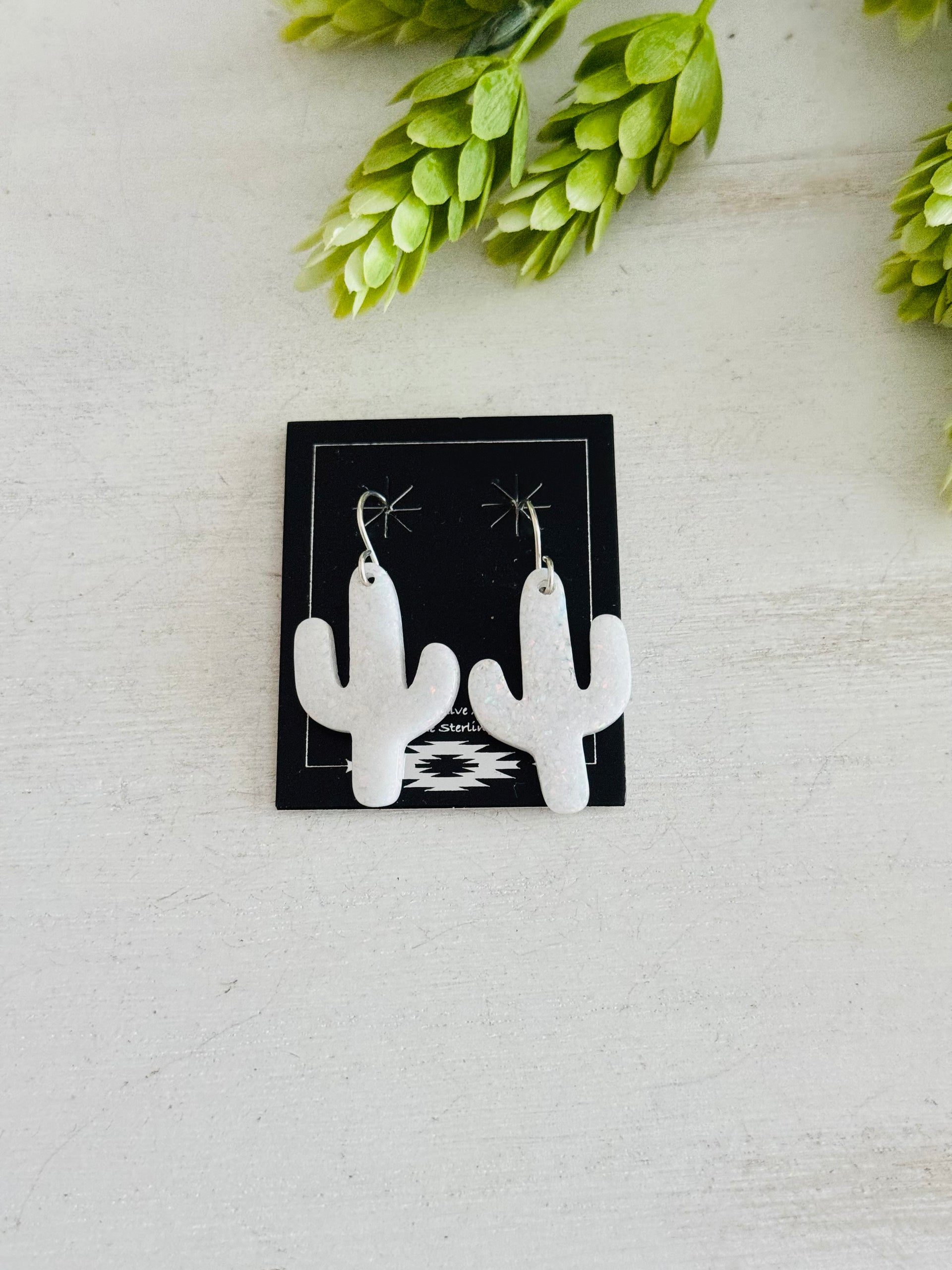 Navajo Made Opal & Sterling Silver Slab Cactus Dangle Earrings