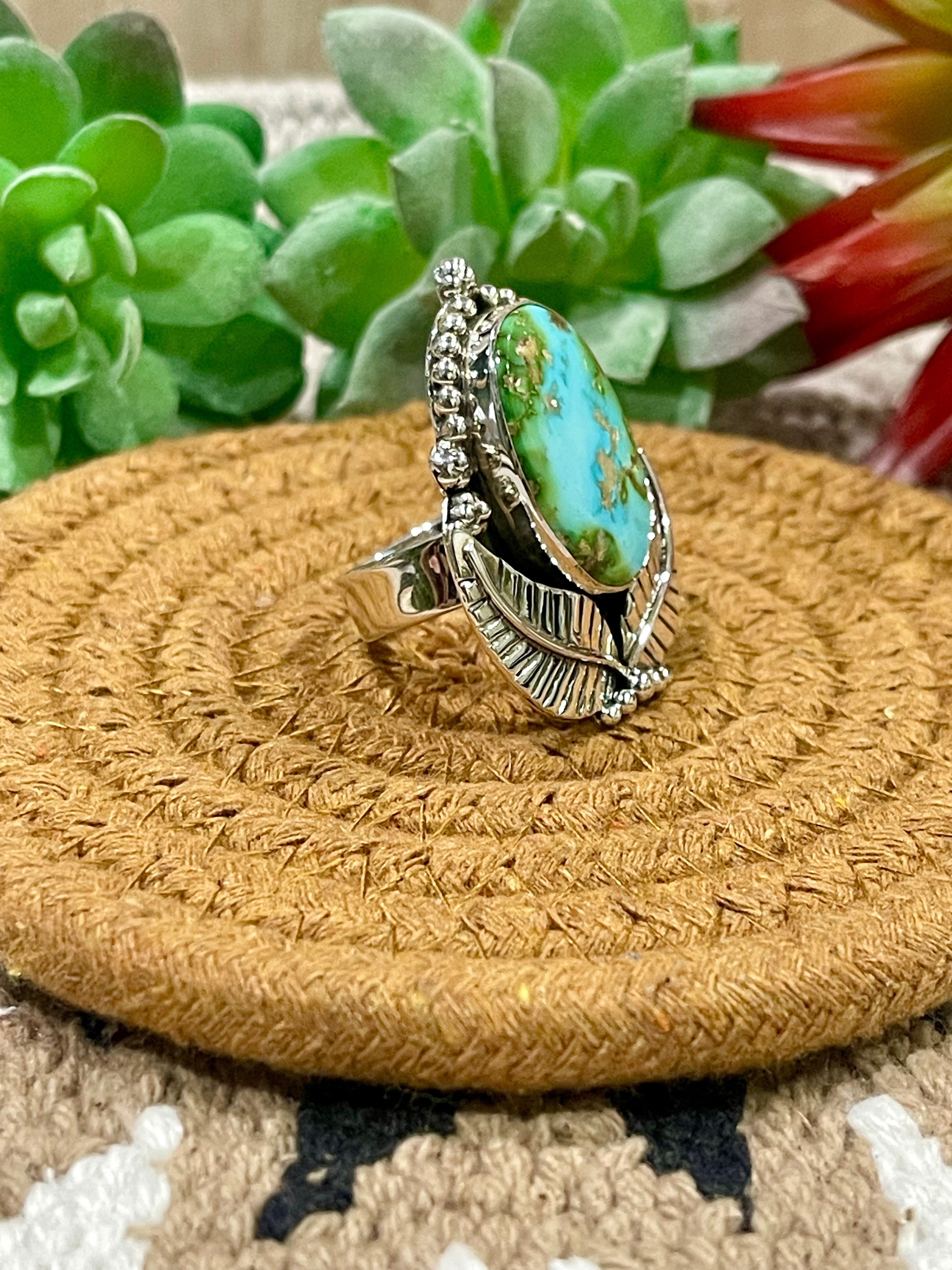 Southwest Handmade Sonoran Mountain Turquoise & Sterling Silver Adjustable Ring