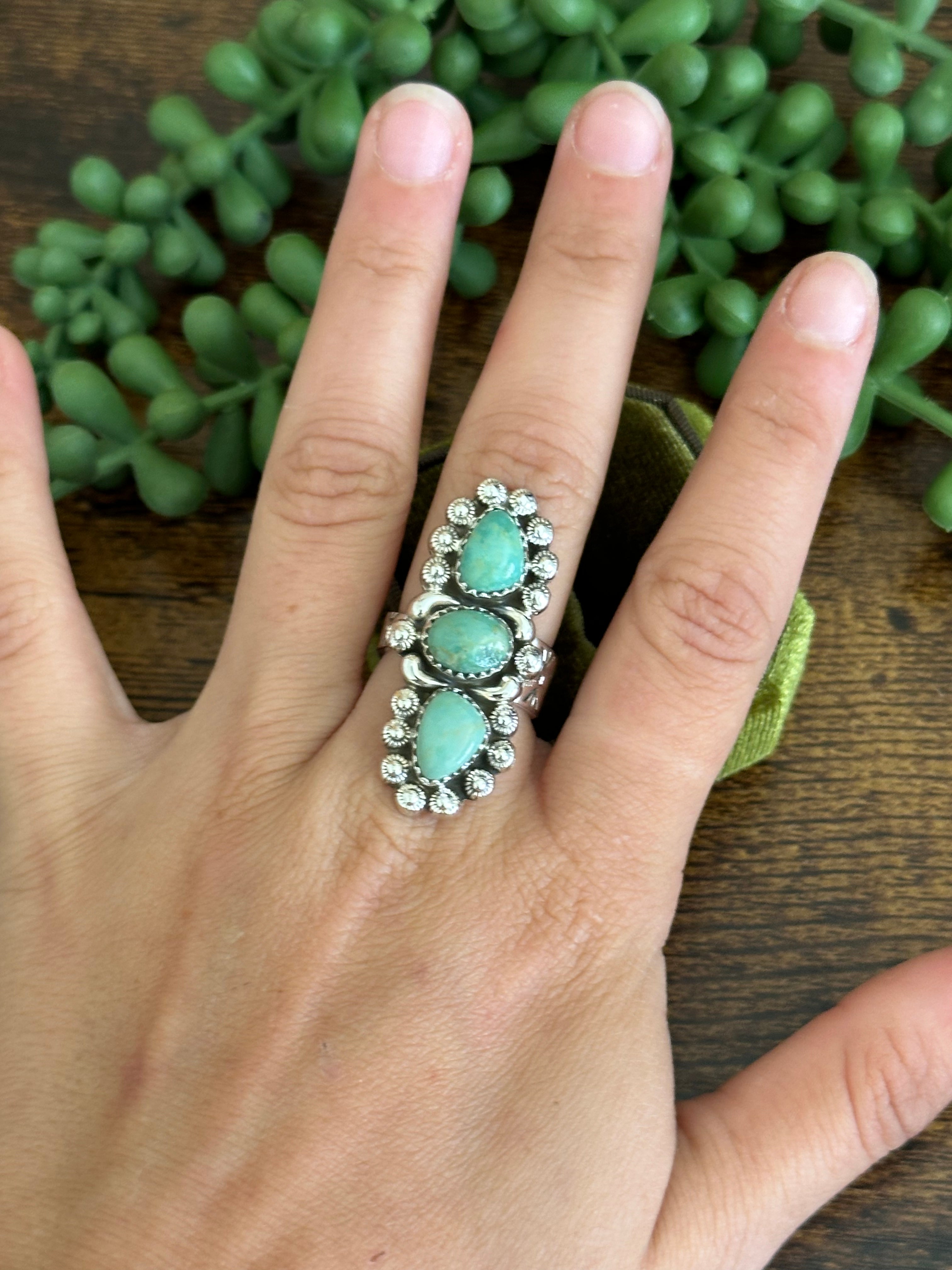 Southwest Handmade Kingman Turquoise & Sterling Silver Adjustable Ring