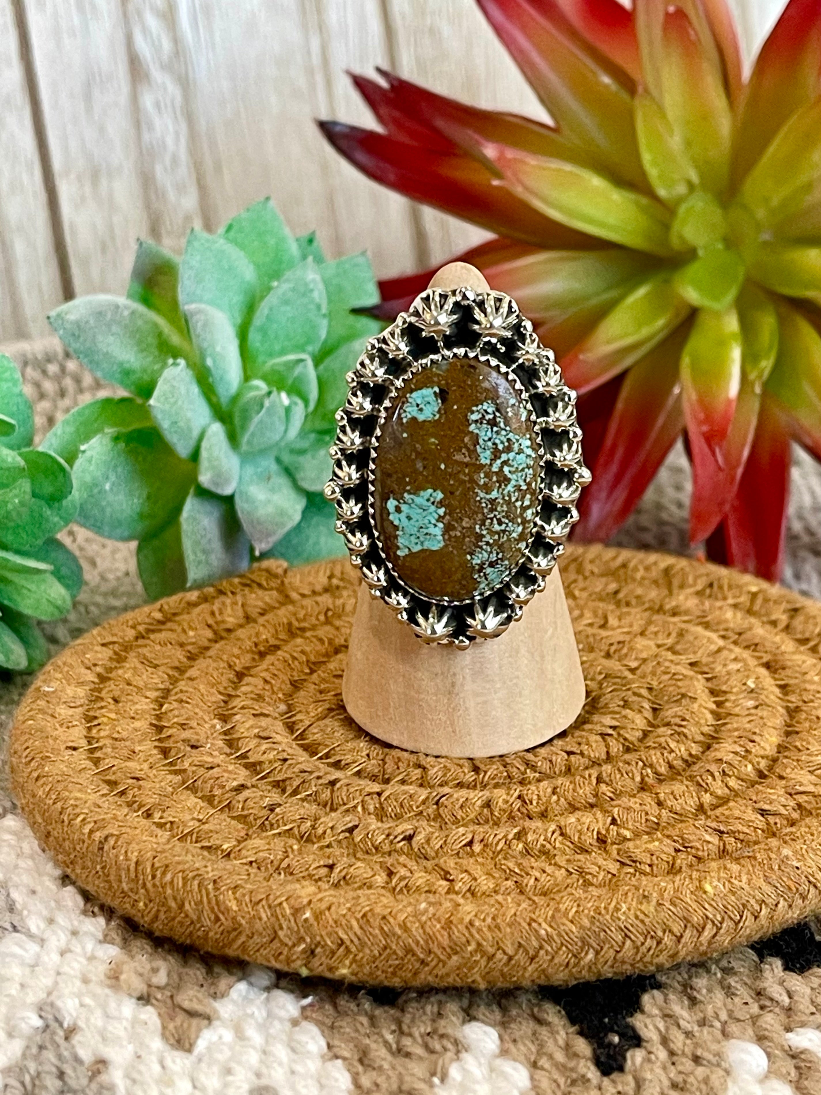 Southwest Handmade Number 8 Turquoise & Sterling Silver Adjustable Ring