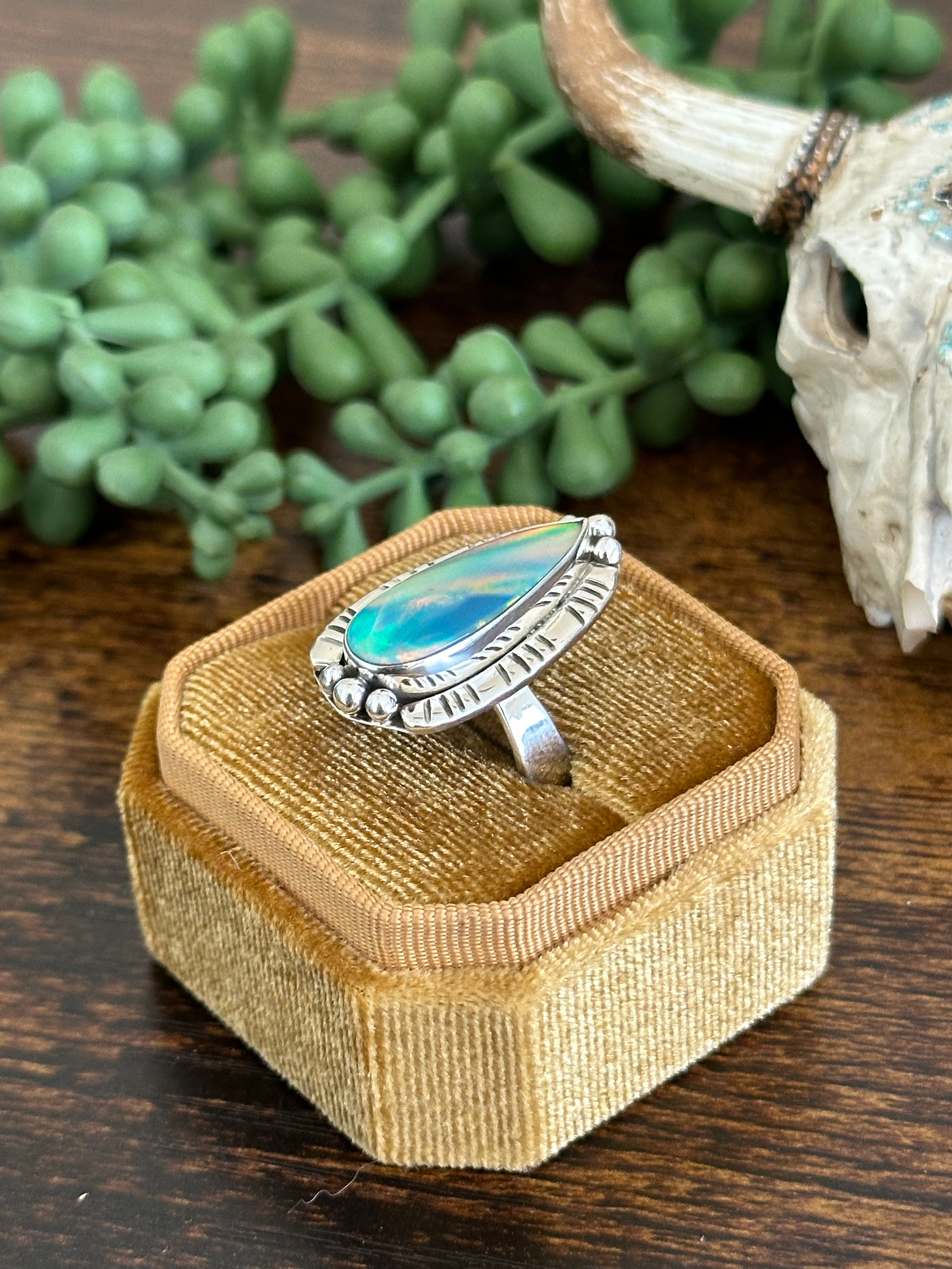 Southwest Handmade Opal & Sterling Silver Adjustable Ring