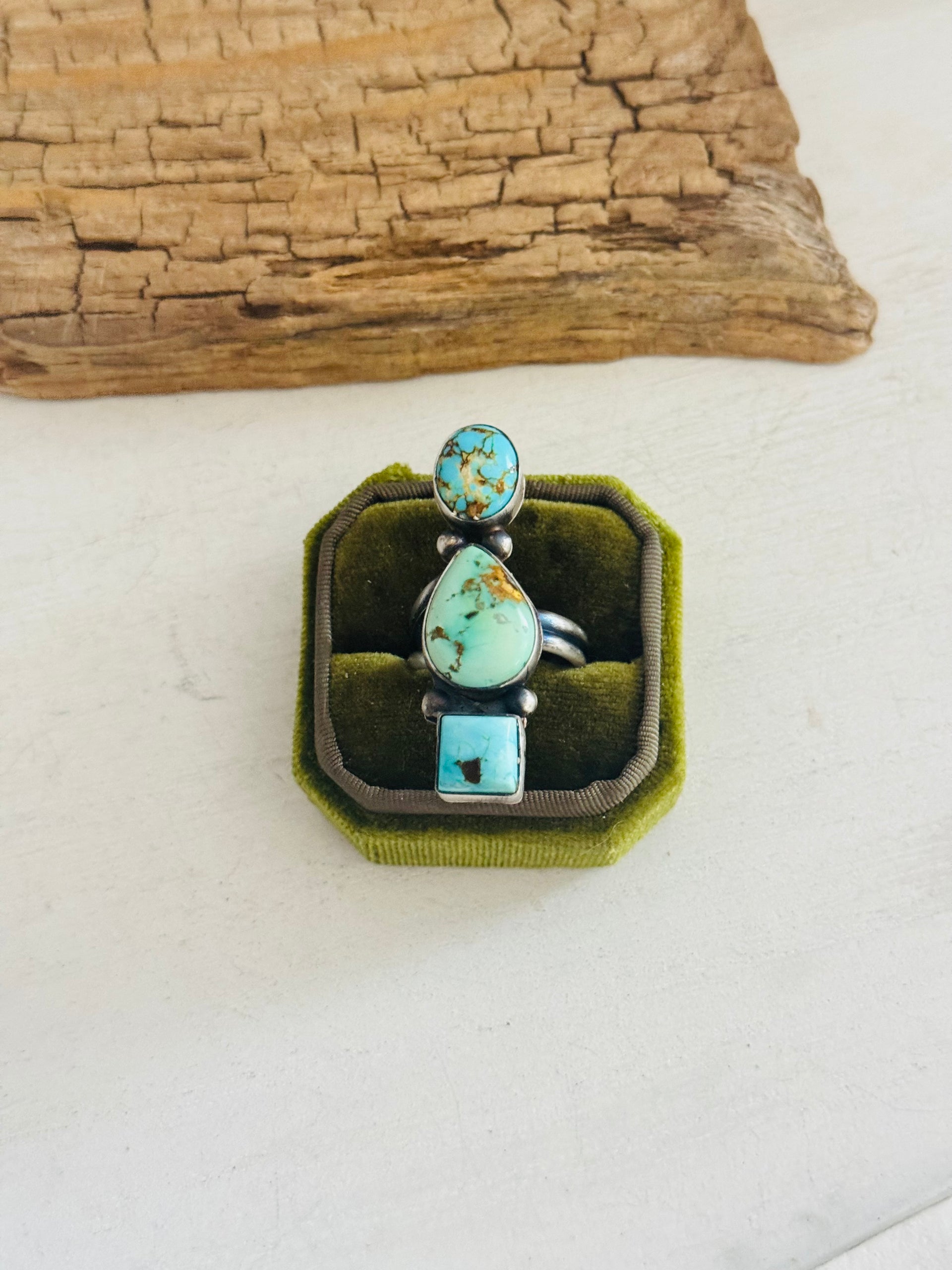 Danny Henio Royston Turquoise & Sterling Silver Adjustable Cluster Ring