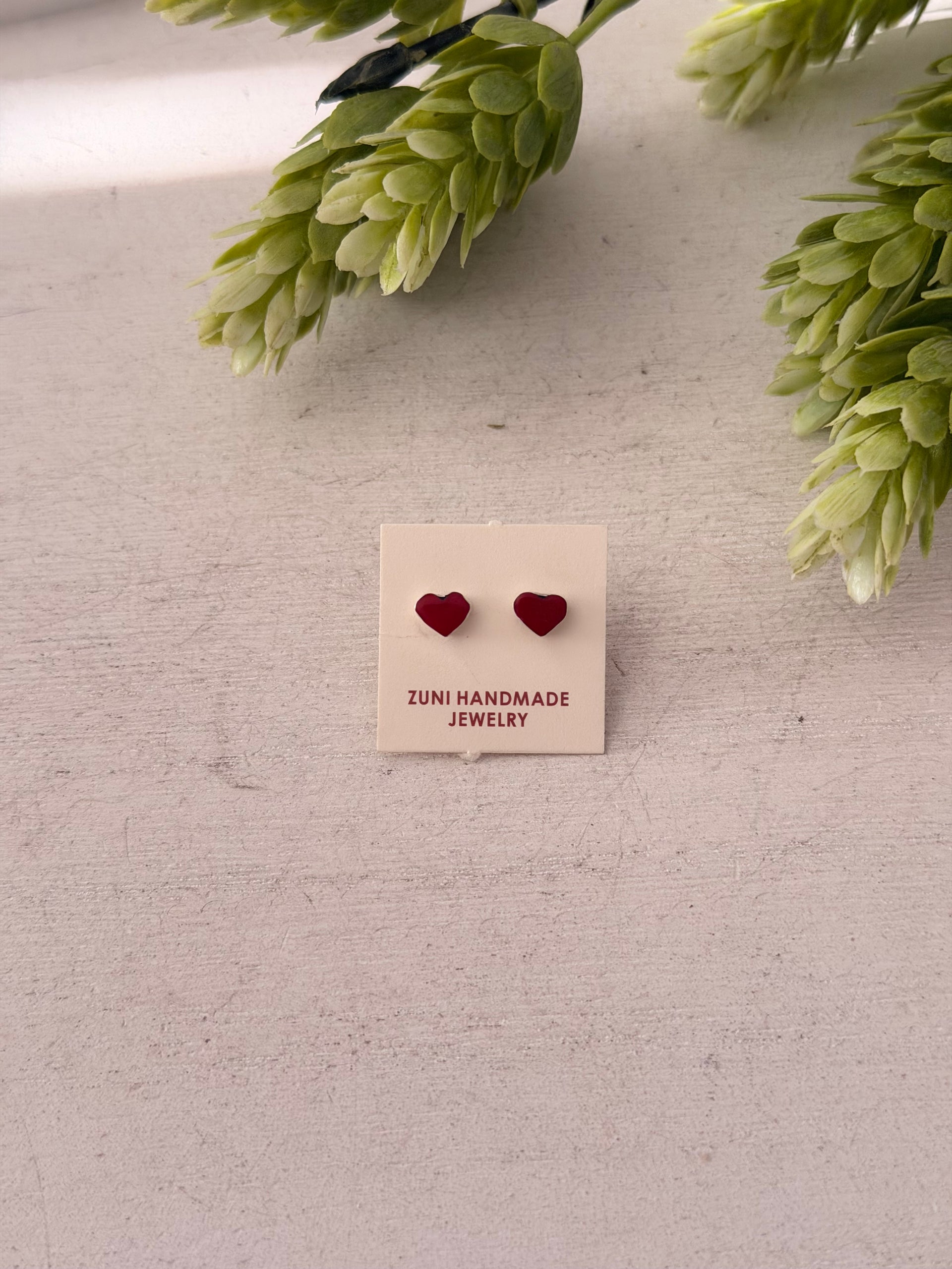 Zuni Made Coral & Sterling Silver Post Heart Earrings