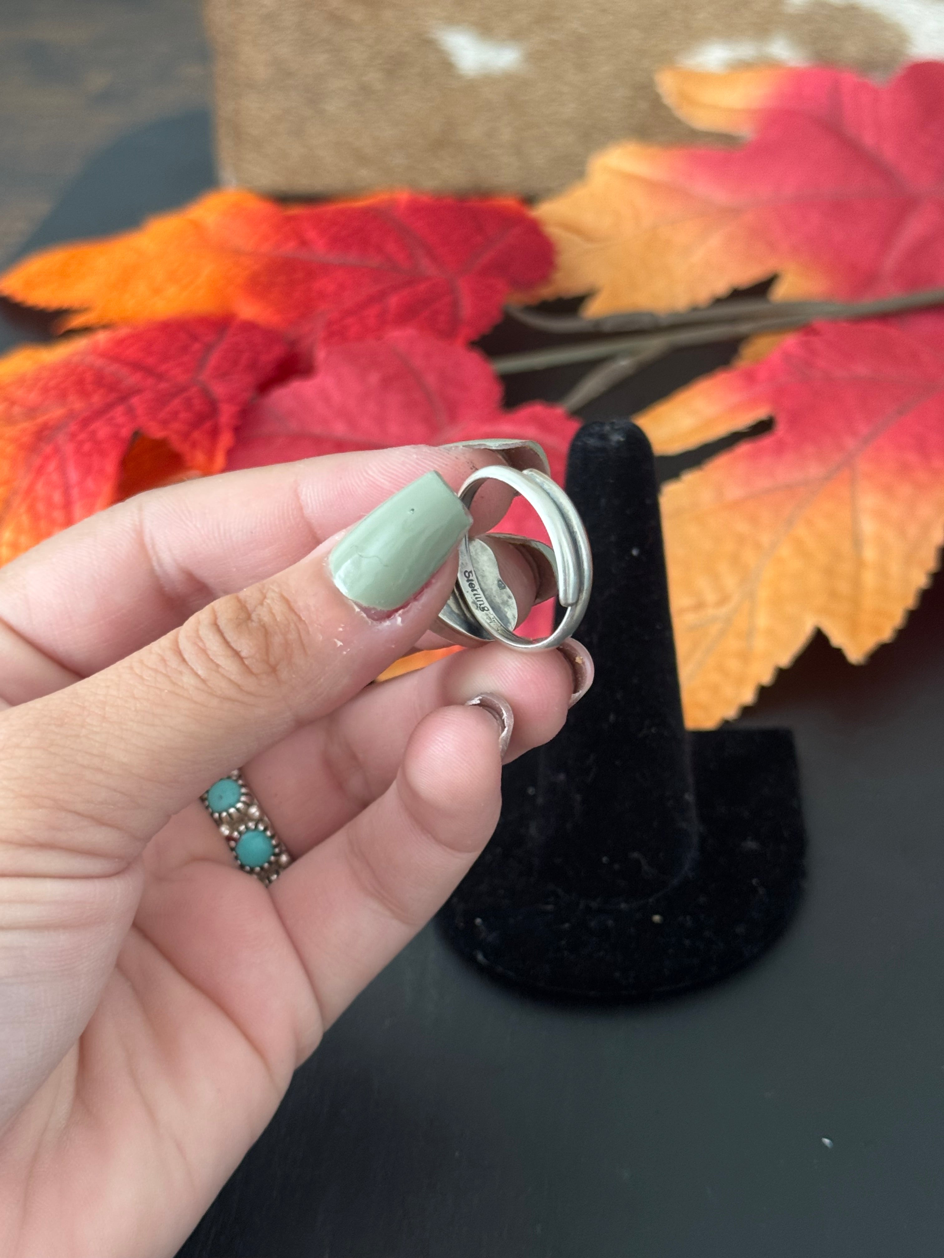 Navajo Made Pink Conch & Sterling Silver Adjustable Heart Ring