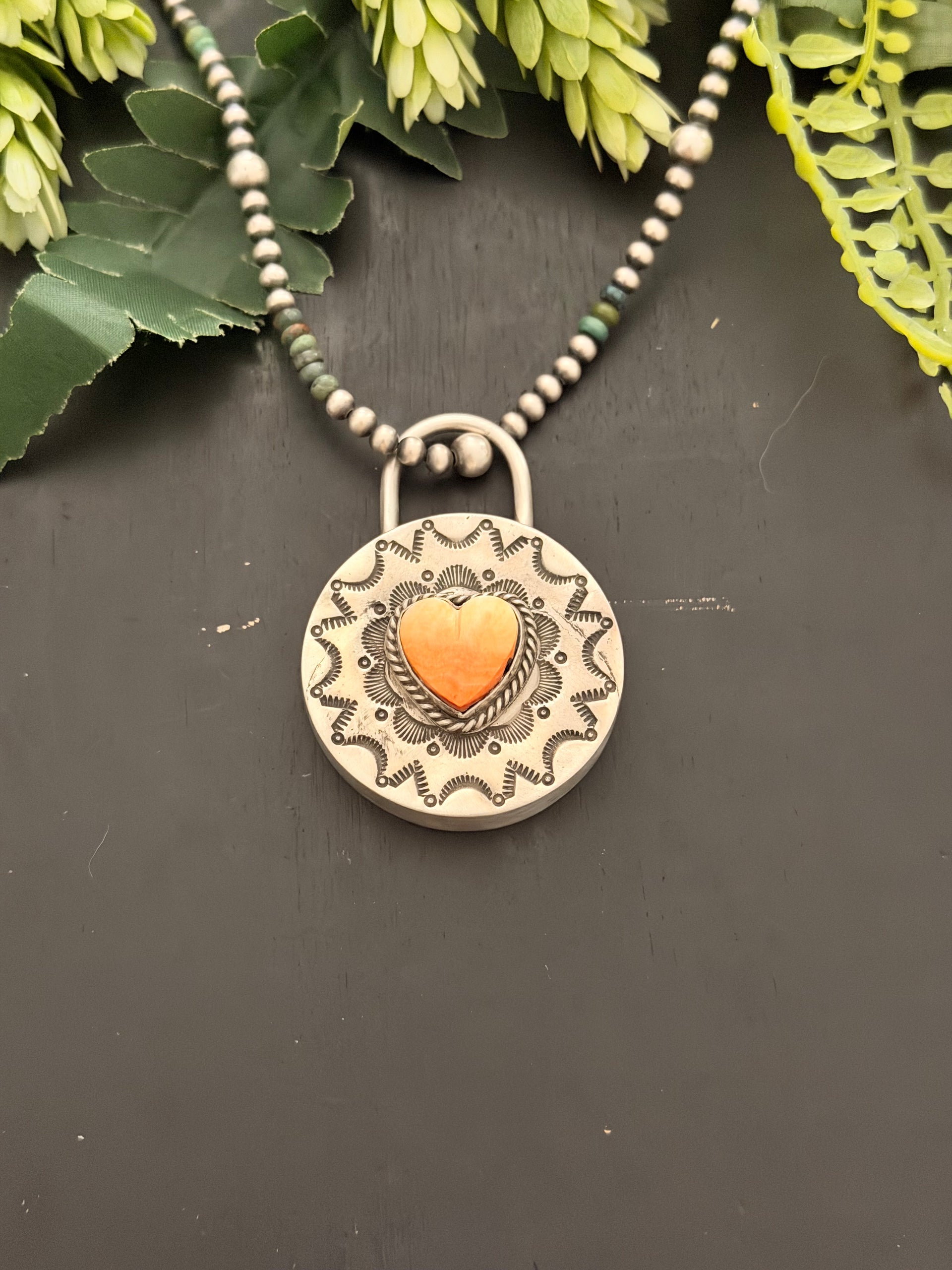Charles Johnson Orange Spiny Oyster & Sterling Silver Locket Pendant
