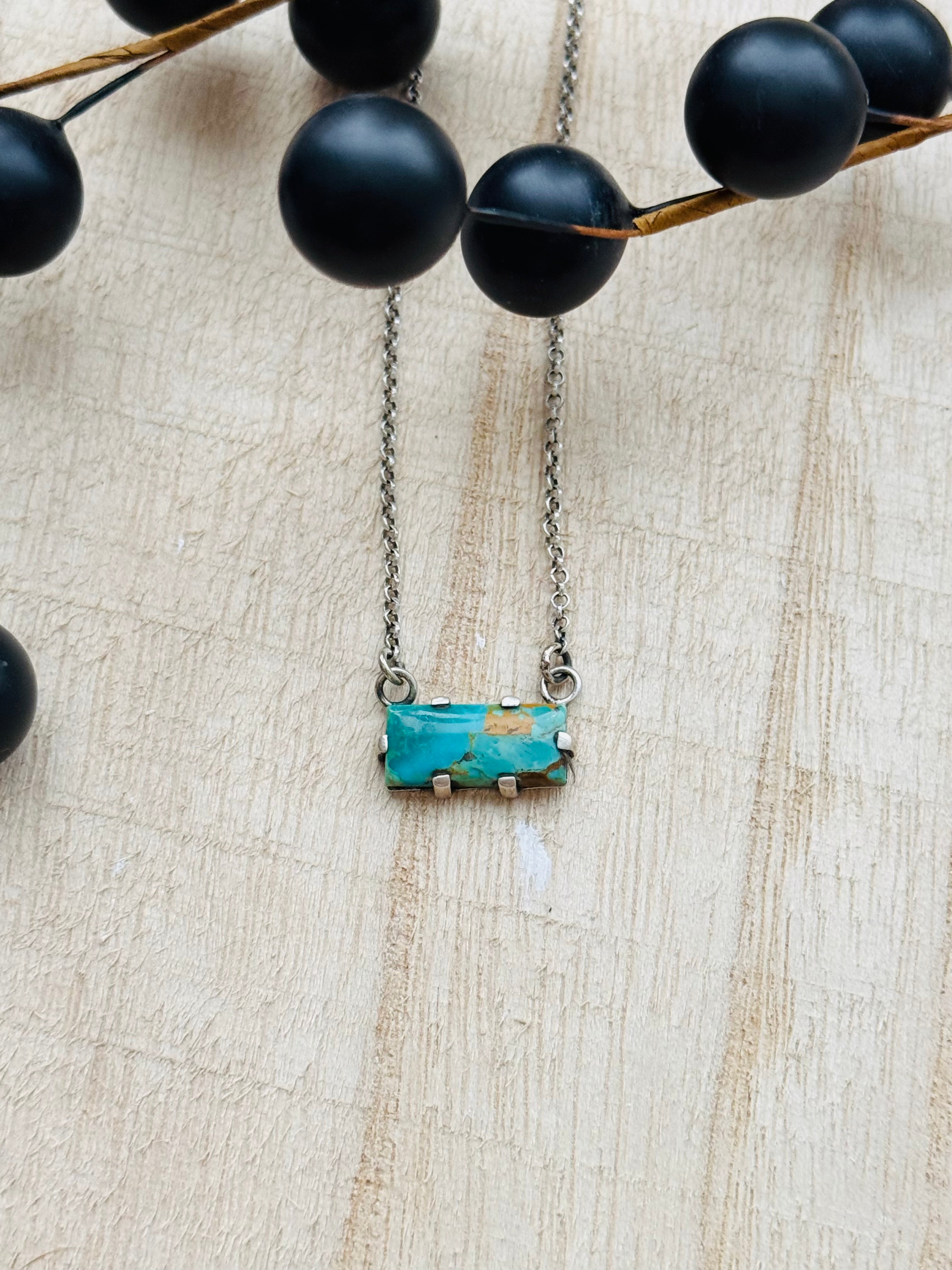 Southwest Handmade Kingman Turquoise & Sterling Silver Cluster Bar Necklace