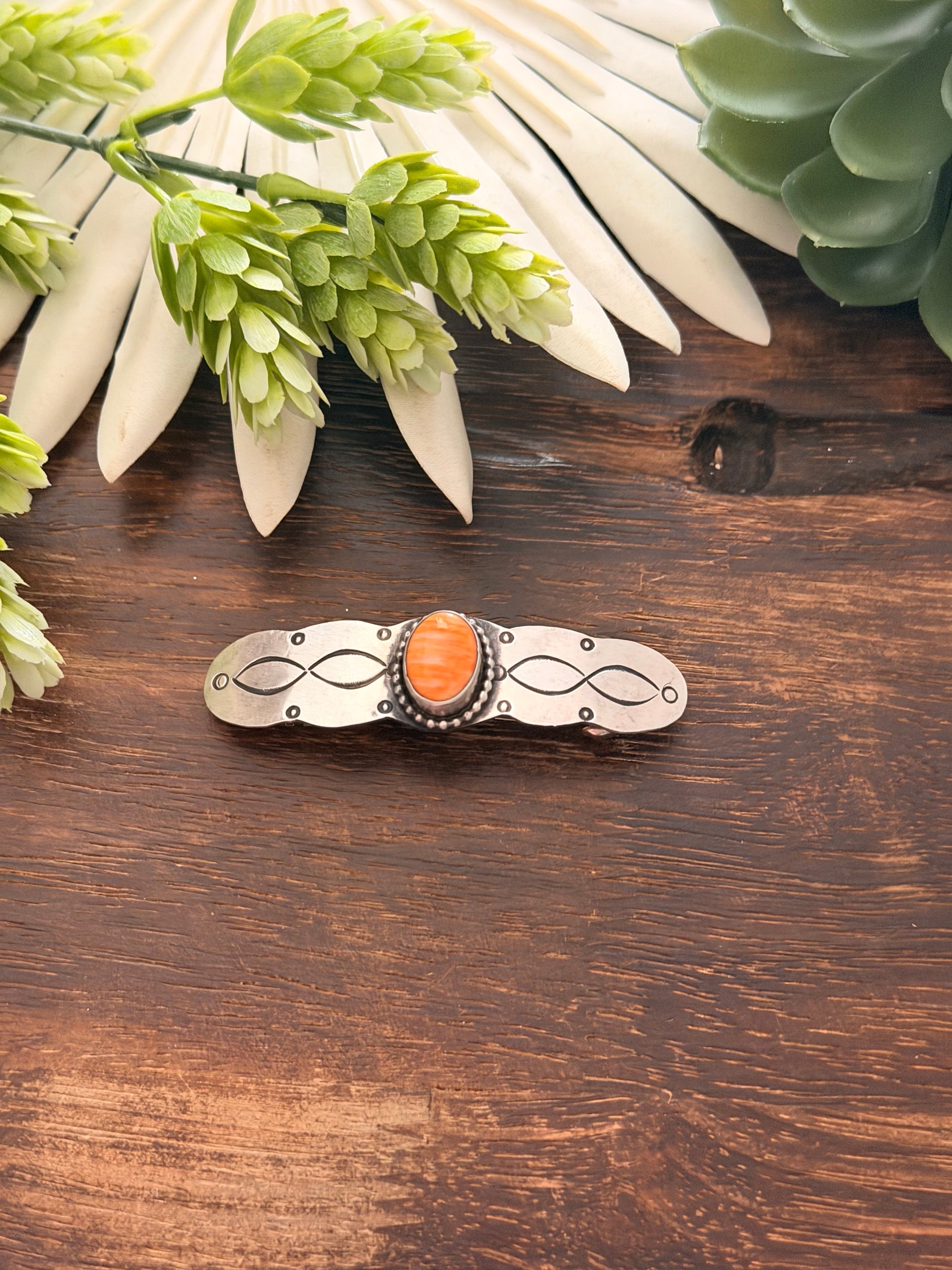 Danny Henio Spiny Oyster & Sterling Silver Hair Barrette