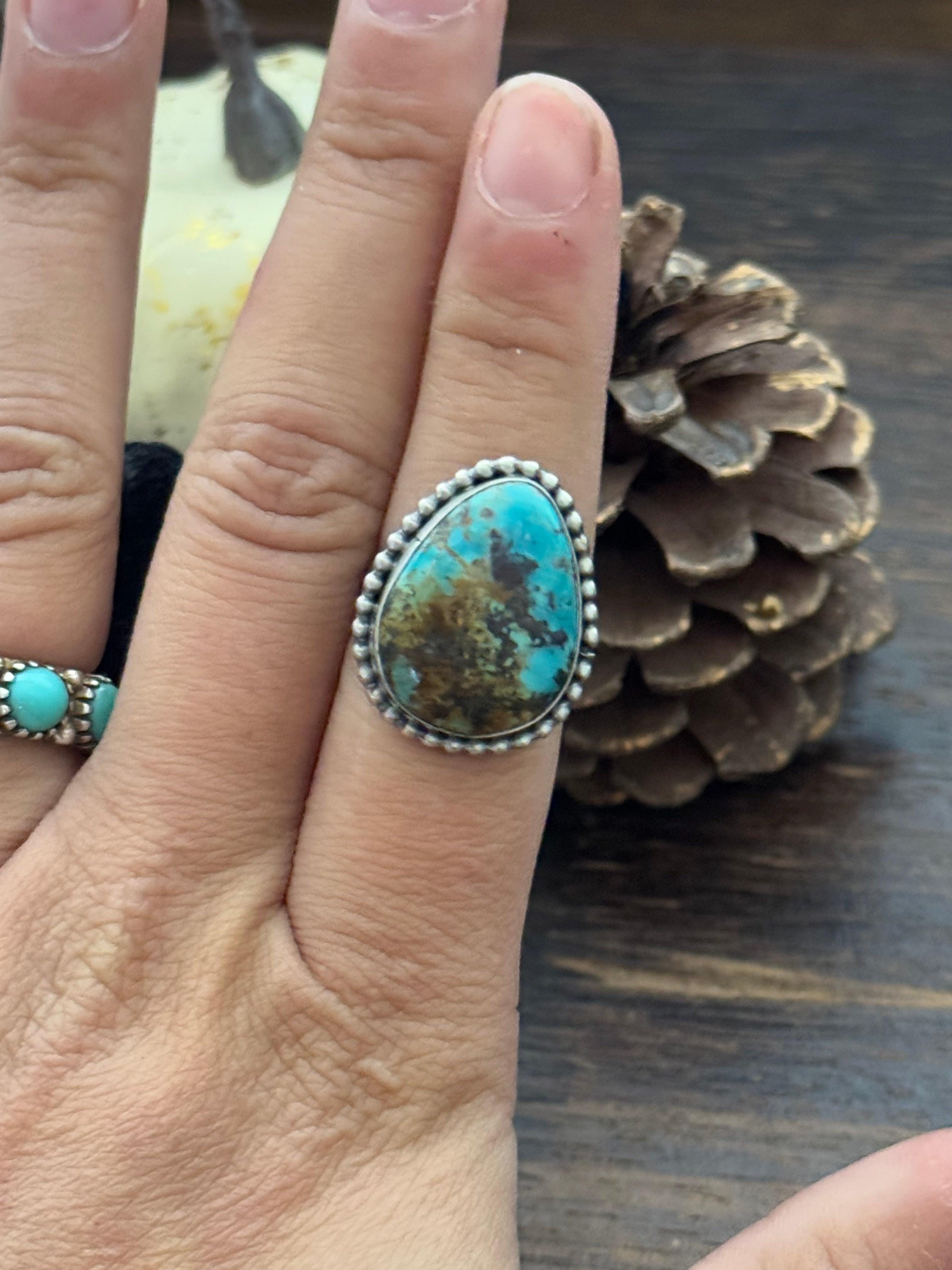 Navajo Made Red Skin Turquoise & Sterling Silver Ring Size 6.5