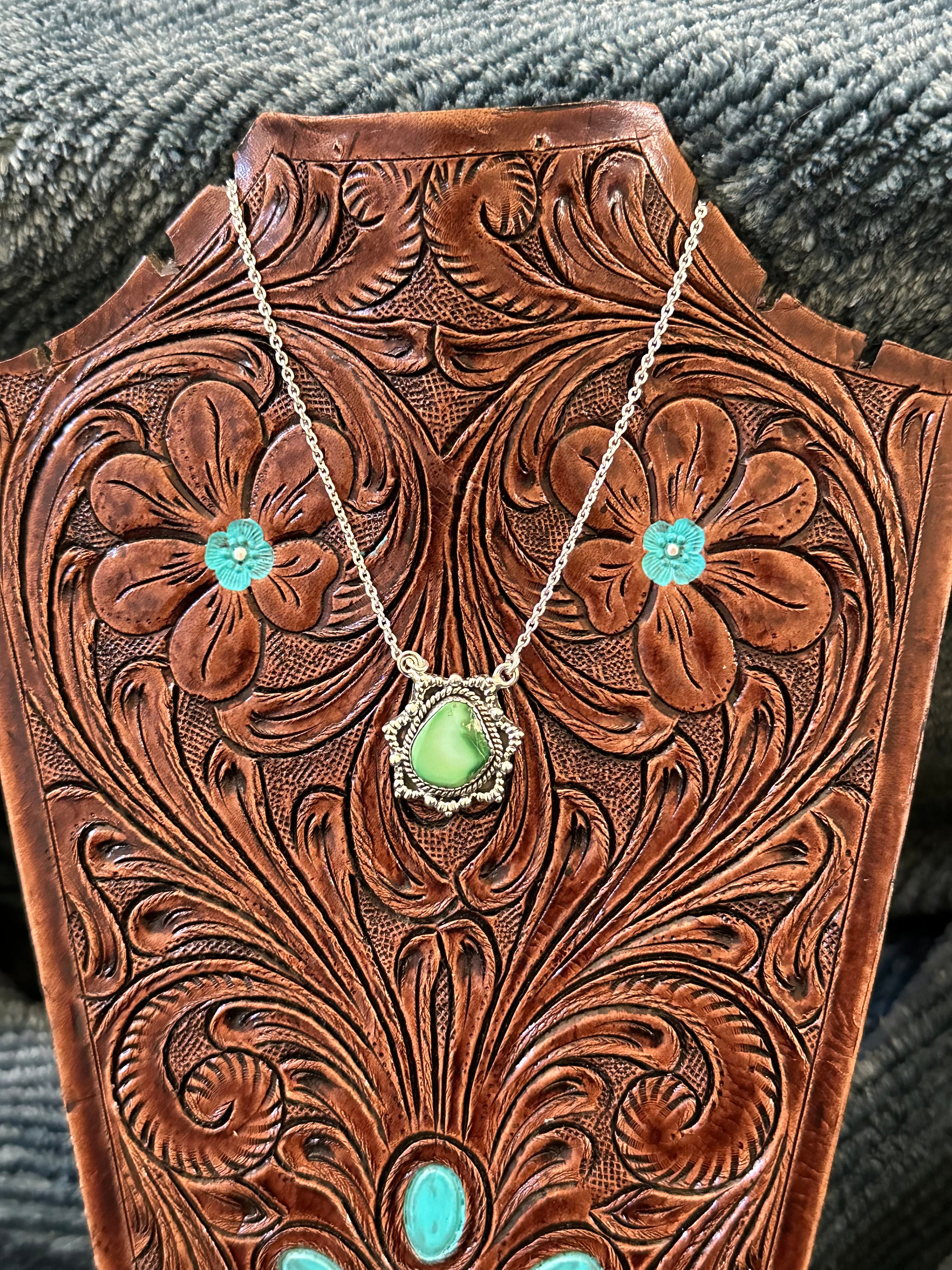 Southwest Handmade Emerald Valley Turquoise & Sterling Silver Necklace