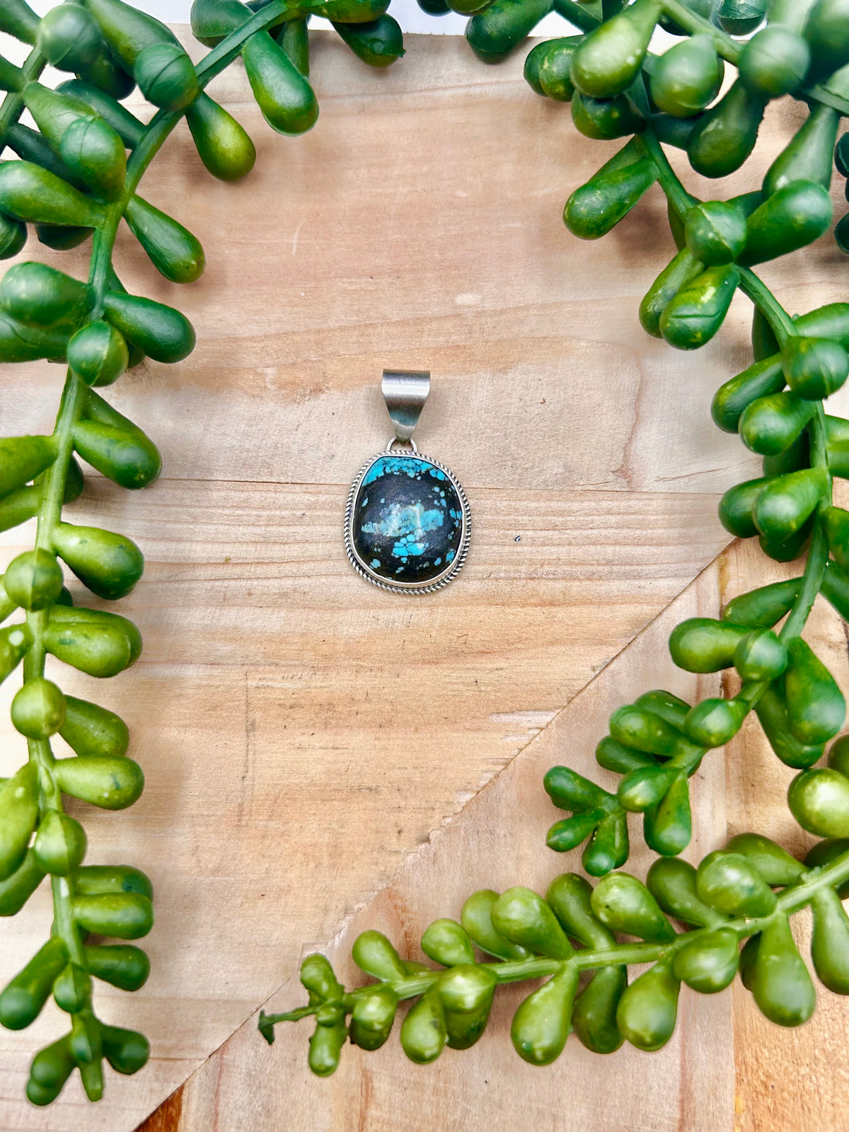 Navajo Made Blue Moon Turquoise & Sterling Silver Pendant
