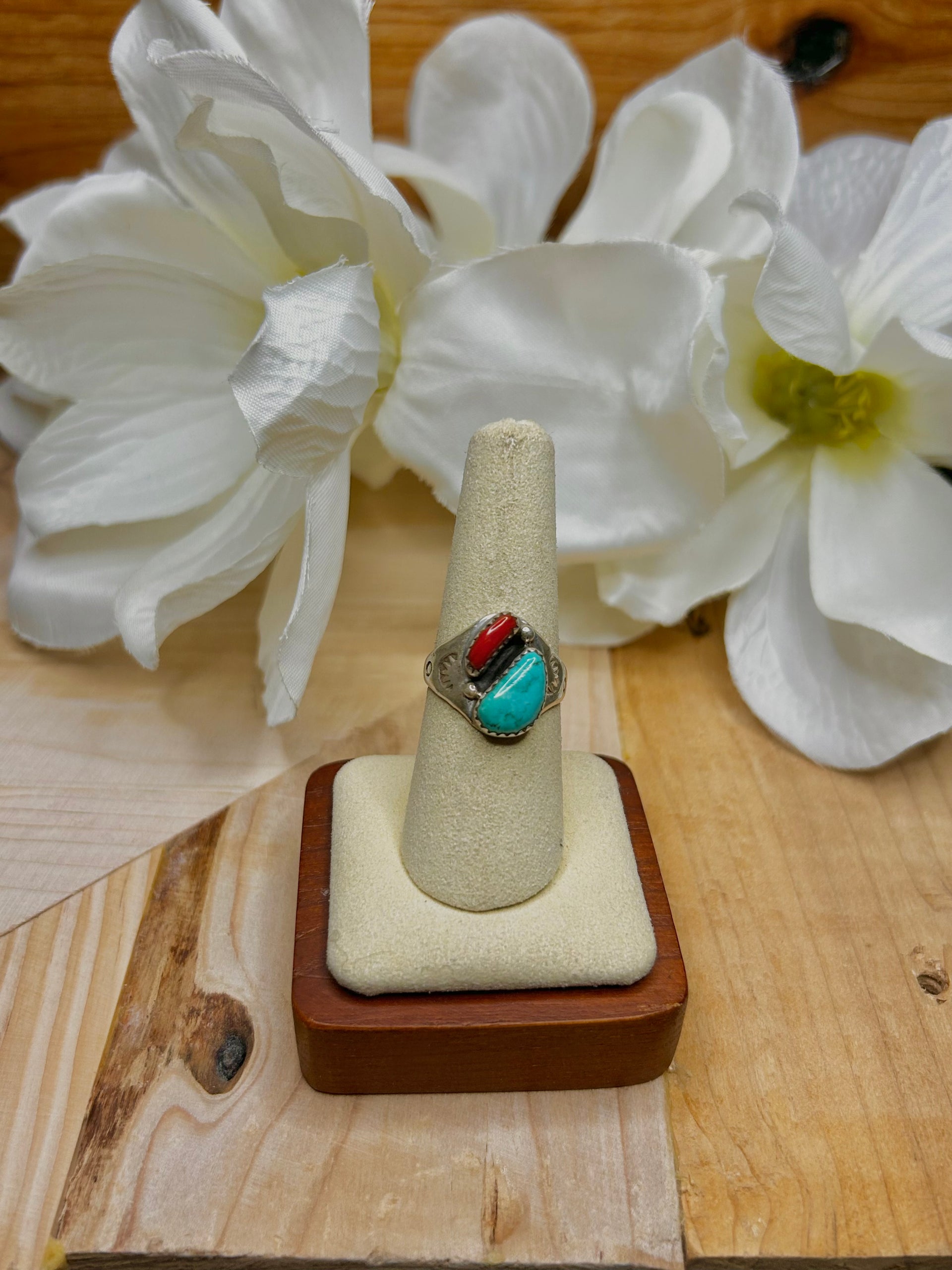 Navajo Made Multi Stone & Sterling Silver Cluster Ring Size 7.5