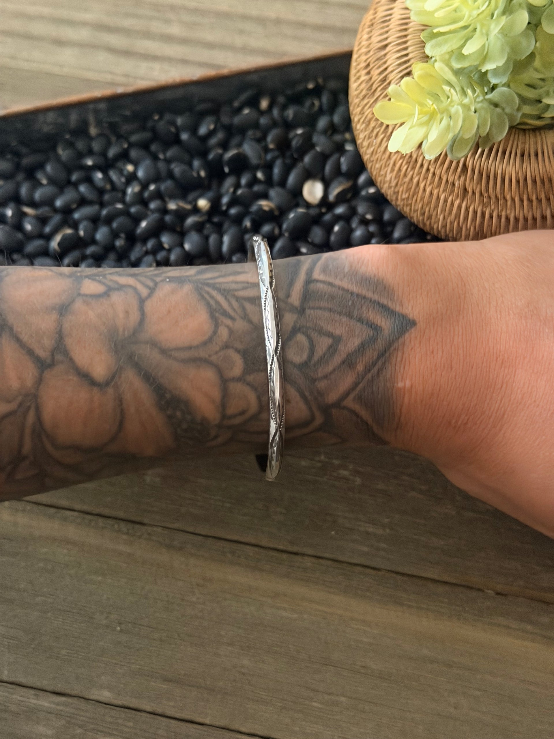 Navajo Made Sterling Silver Stamped Bracelet