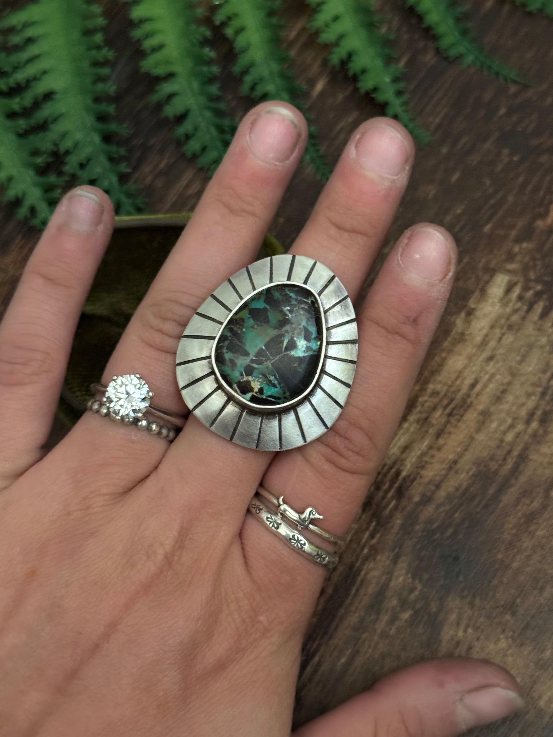 Jamison Hosky Black Jack Turquoise & Sterling Silver Ring Size 7.75