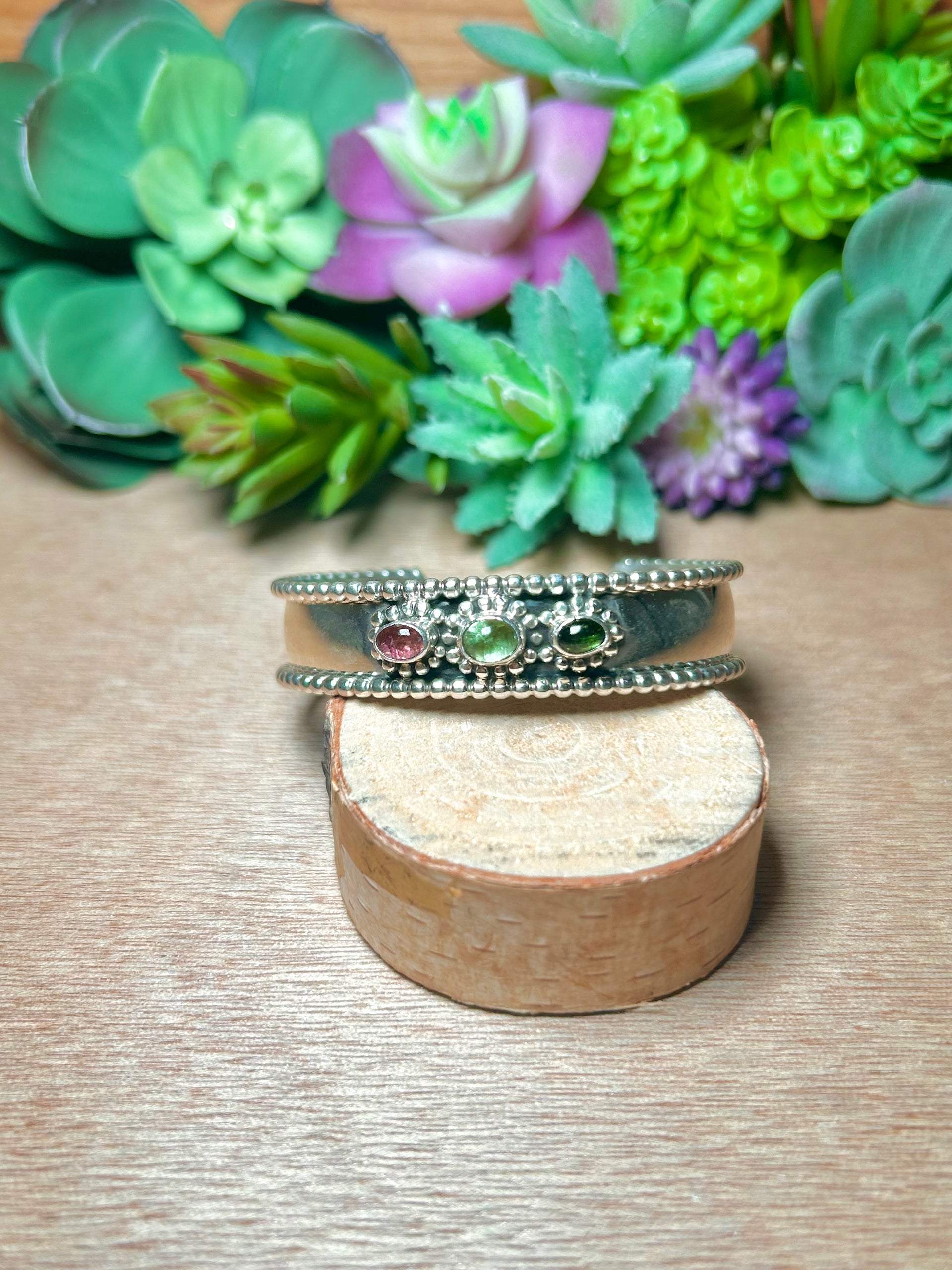 Richard Long Multi Stone & Sterling Silver Cuff Bracelet