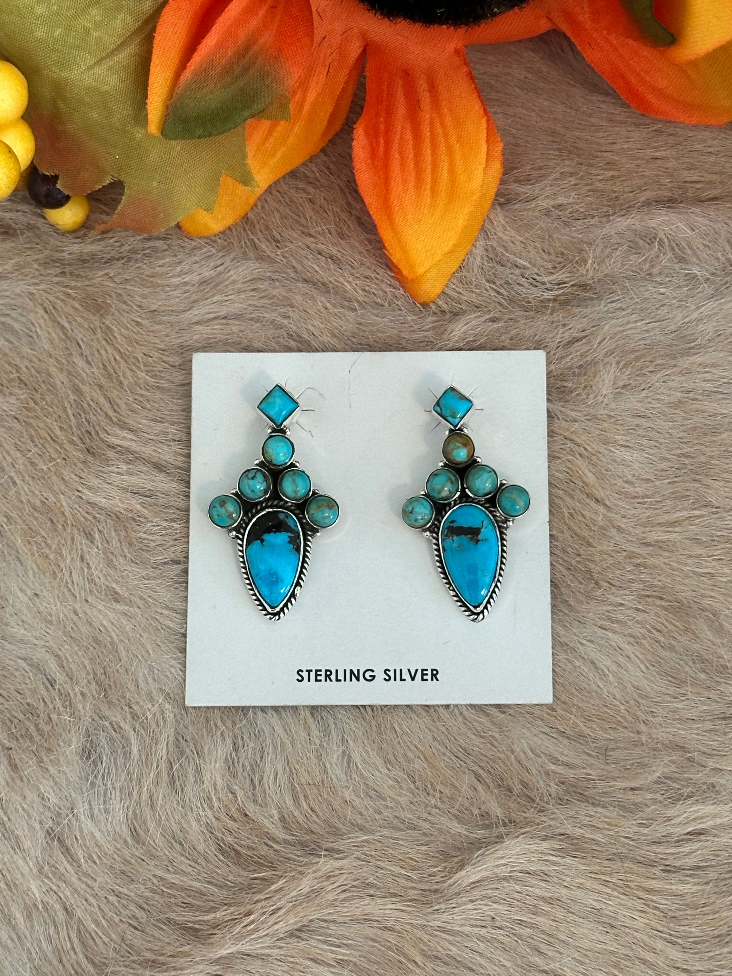 Southwest Handmade Kingman Turquoise & Sterling Silver Post Earrings