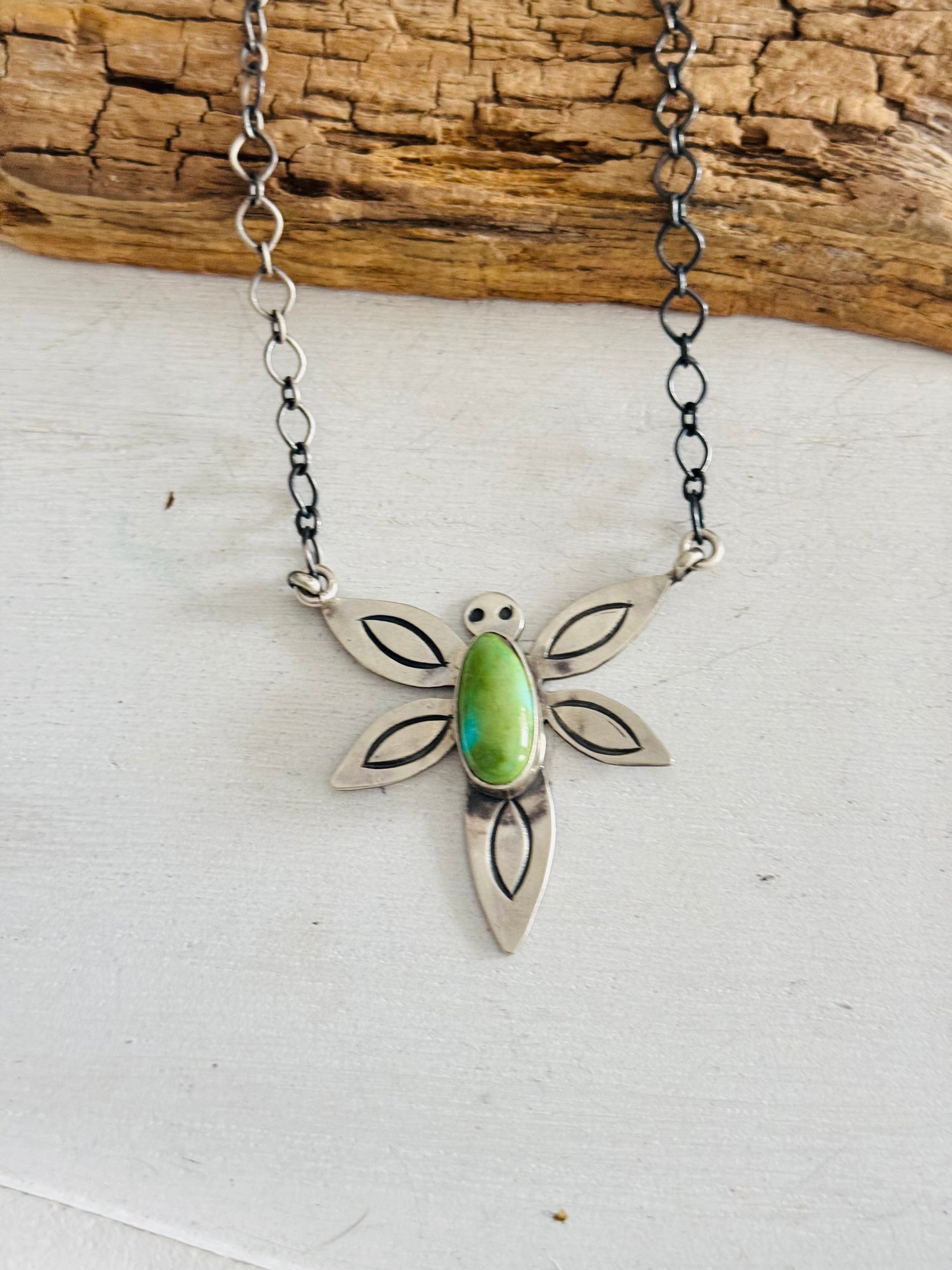 Navajo Made Sonoran Mountain Turquoise & Sterling Silver Dragonfly Necklace