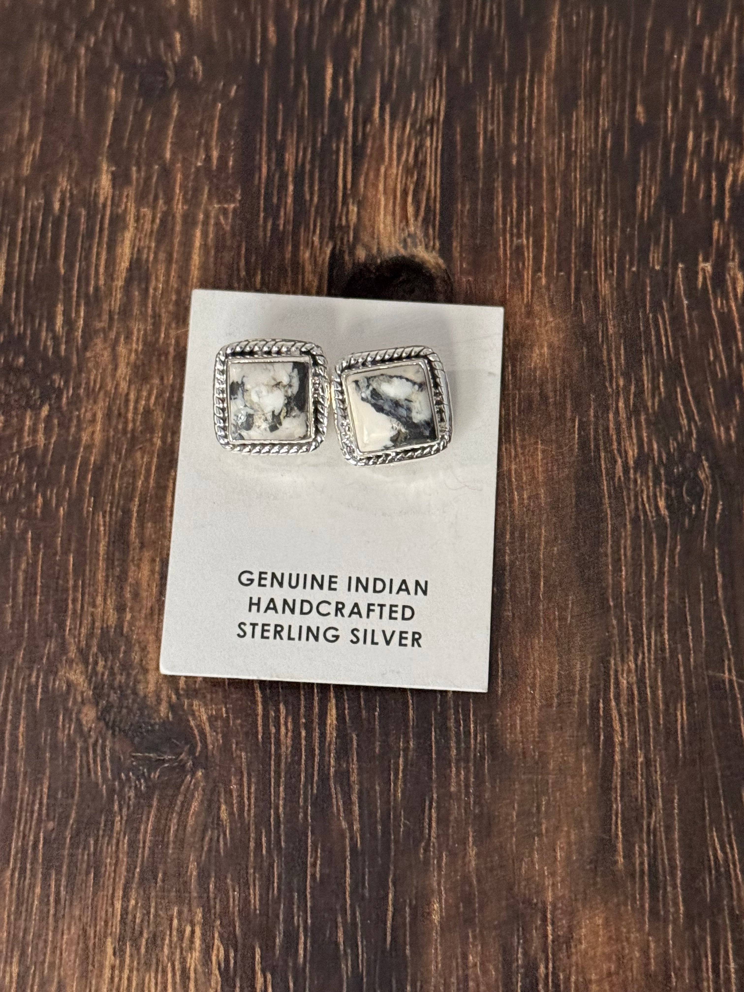 Southwest Handmade White Buffalo & Sterling Silver Post Earrings