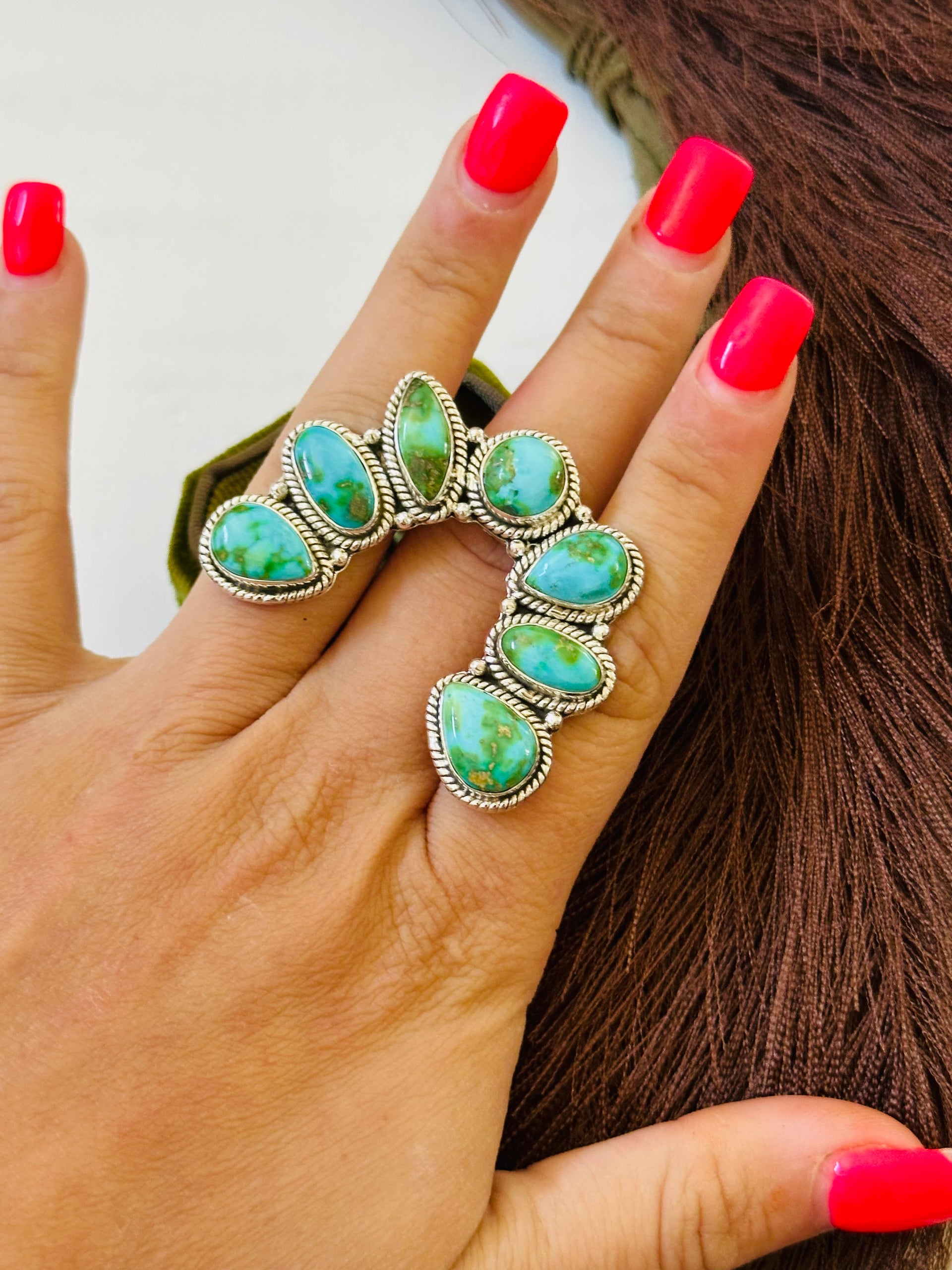 TTD “Chance” Sonoran Mountain Turquoise & Sterling Silver Adjustable Cluster Naja Ring