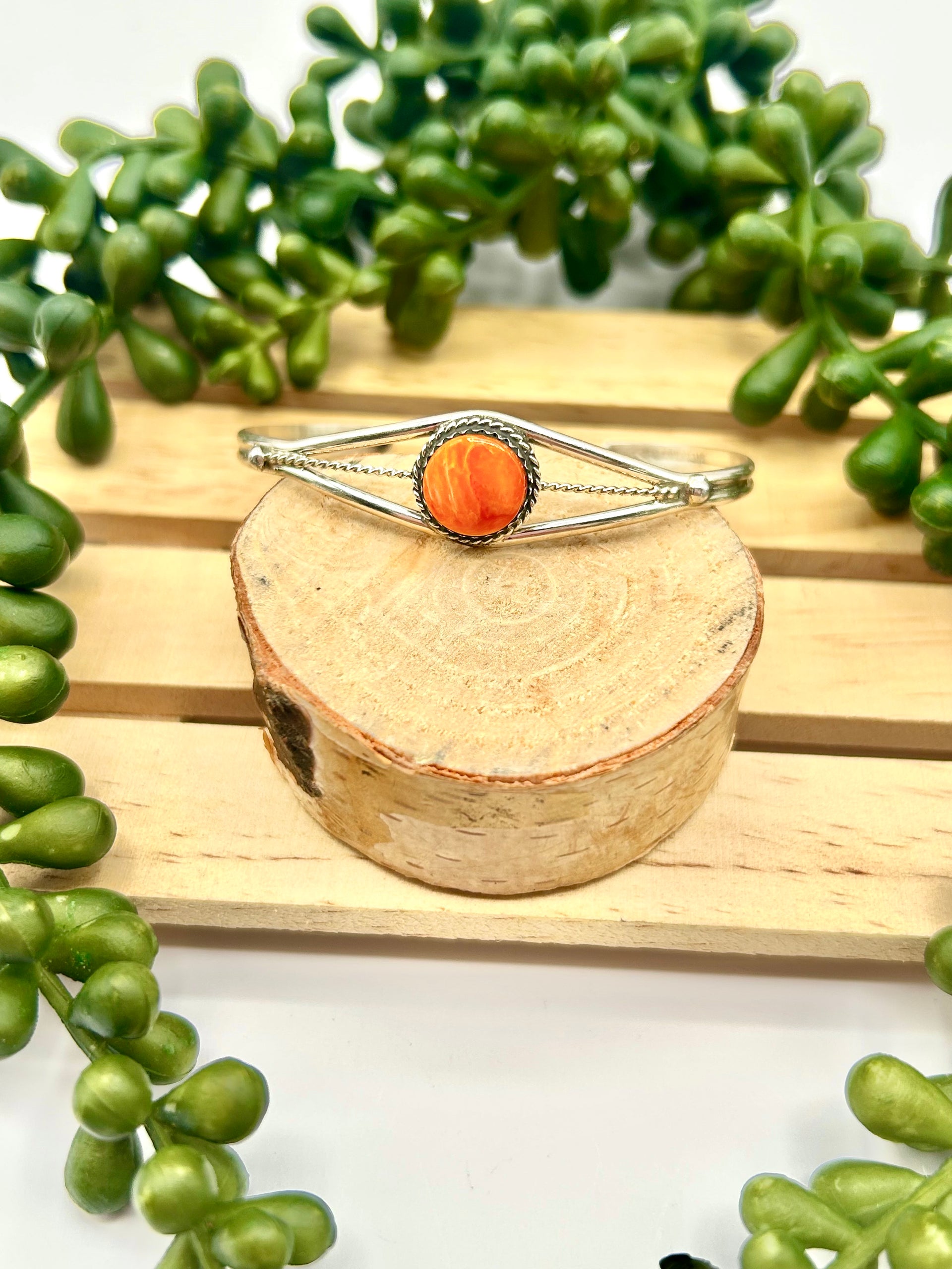 Navajo Made Spiny Oyster & Sterling Silver Cuff Bracelet