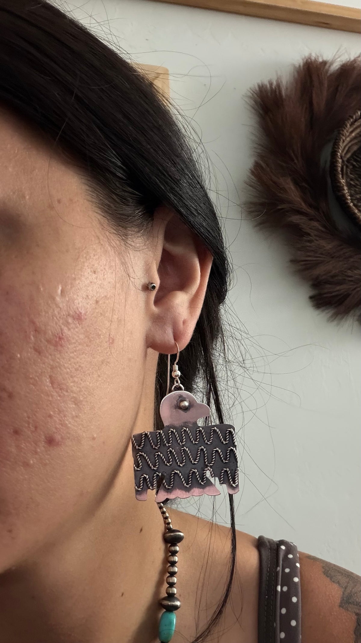Navajo Made Sterling Silver Dangle Thunderbird Earrings