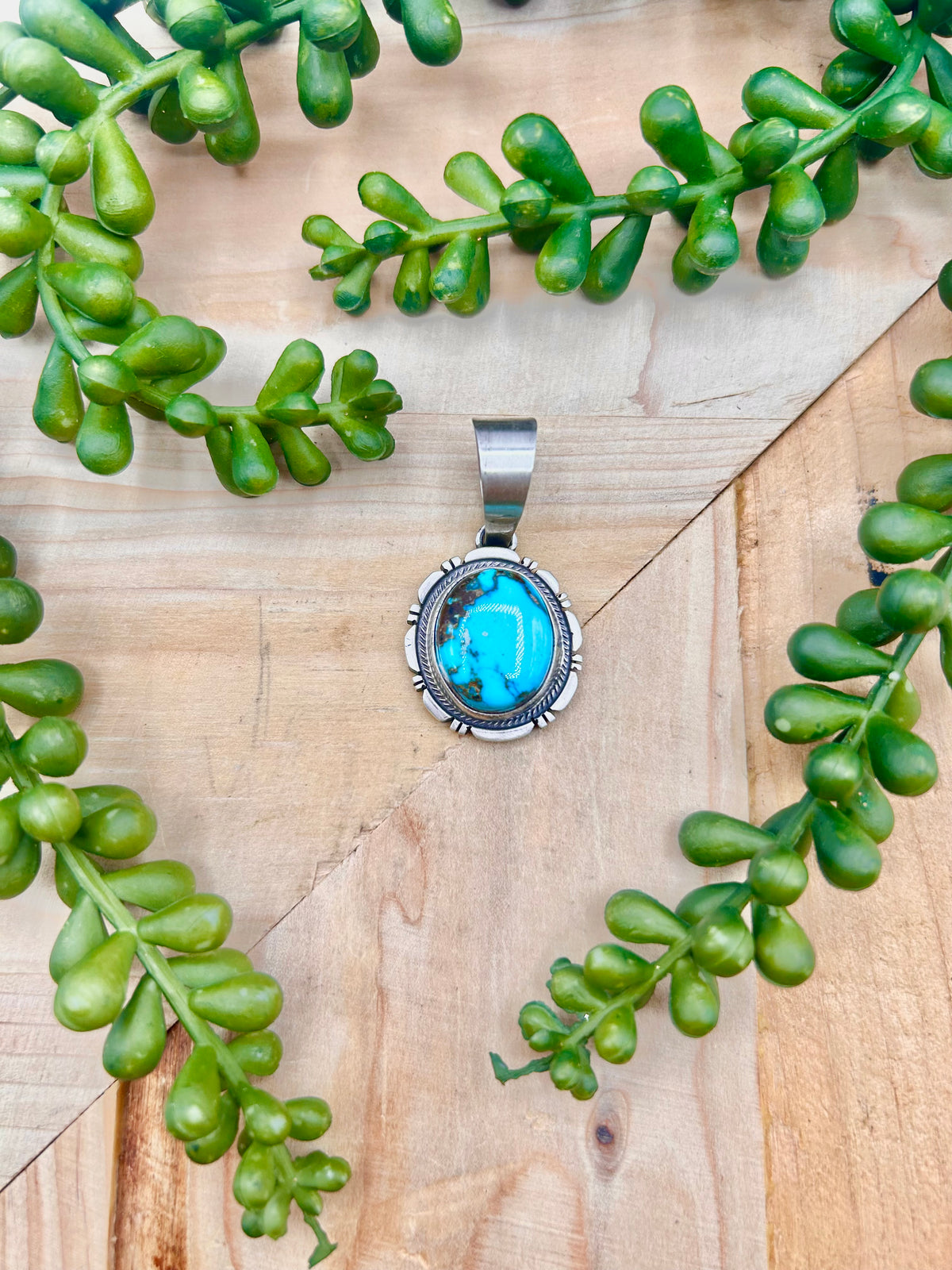 Navajo Made Highgrade Kingman Turquoise & Sterling Silver Pendant