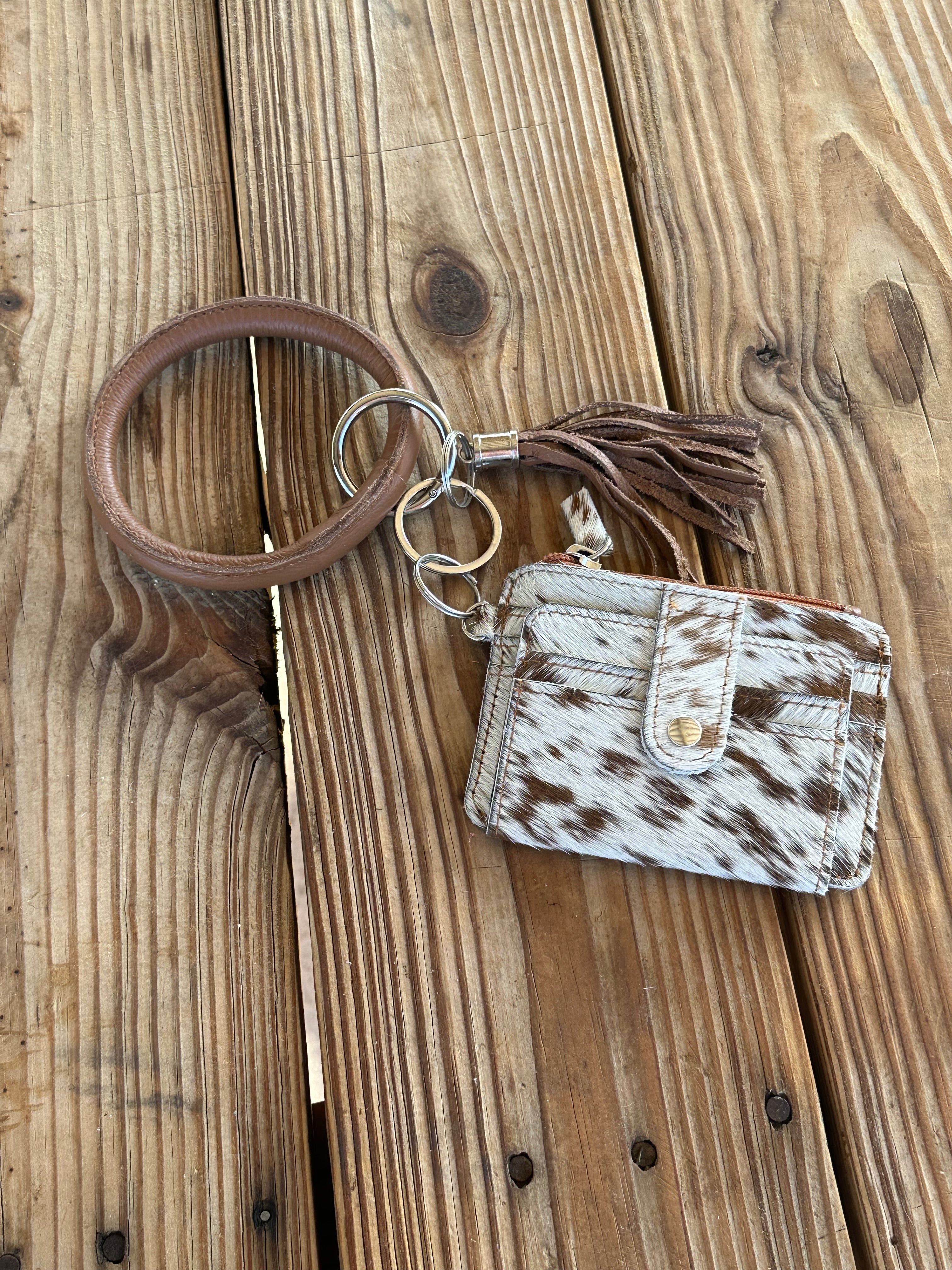 Genuine Leather & Cowhide Wristlet Card Holder