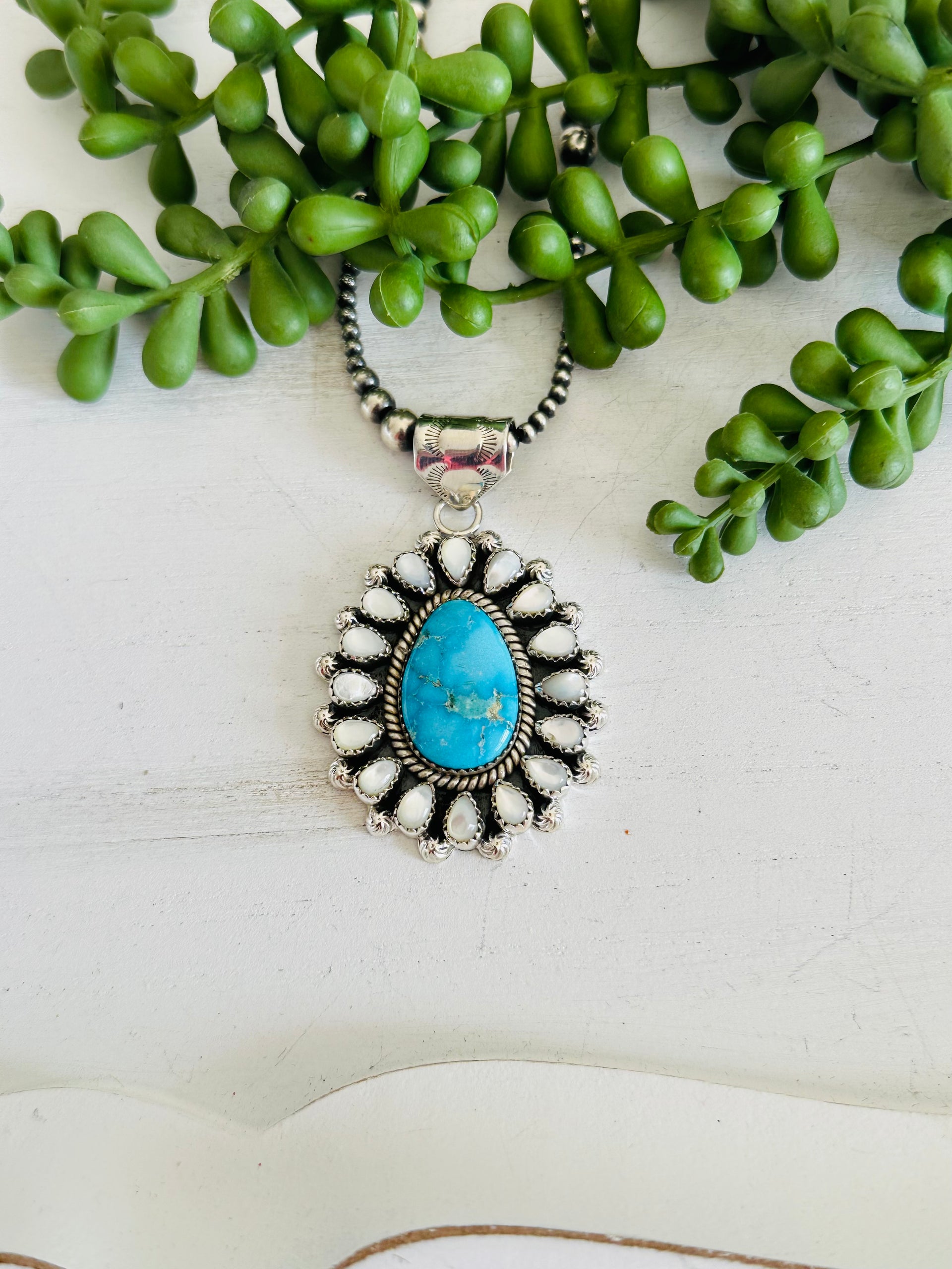 Southwest Handmade Multi Stone & Sterling Silver Cluster Pendant