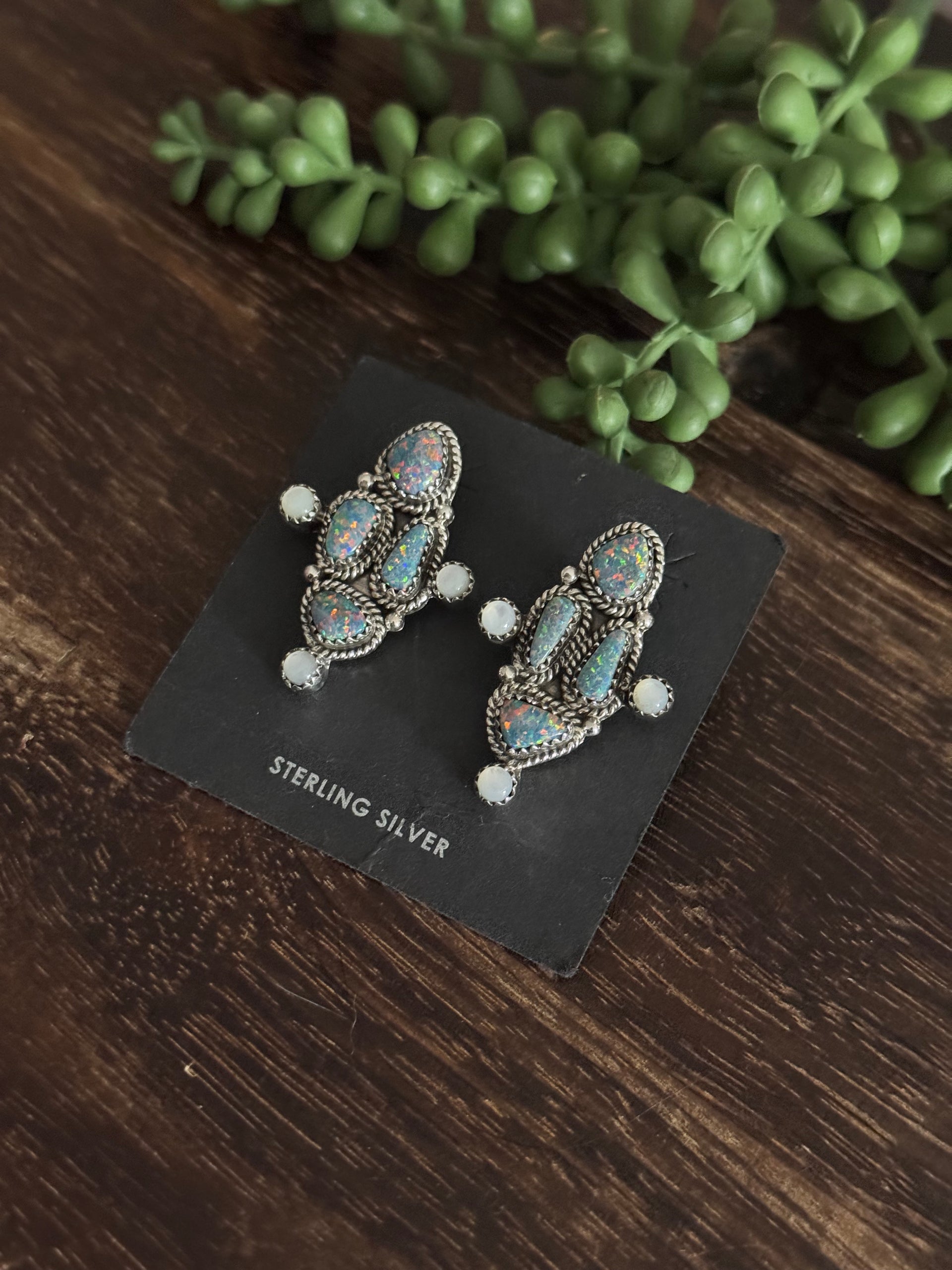 Southwest Made Multistone & Sterling Silver Post Dangle Earrings