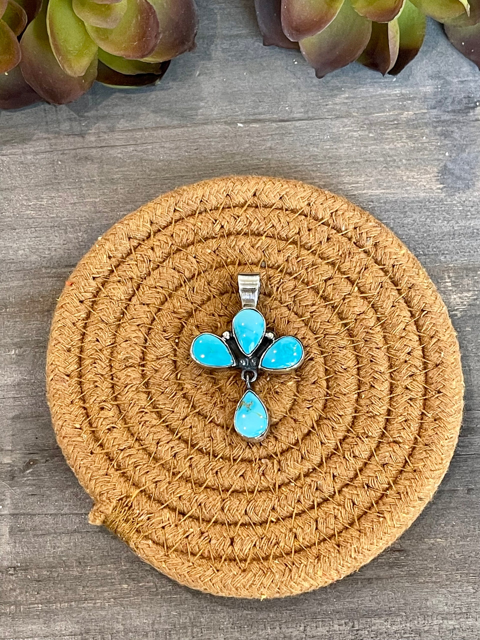 Southwest Handmade Sonoran Mountain Turquoise & Sterling Silver Pendant
