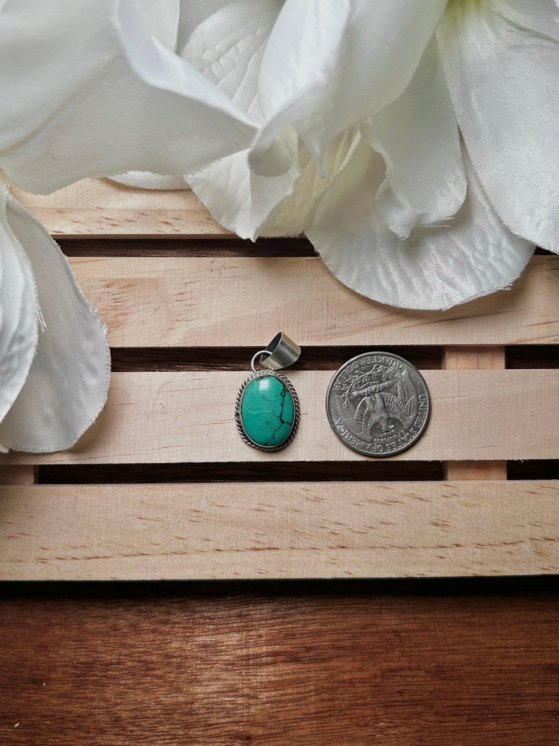Navajo Made Hubei Turquoise & Sterling Silver Pendant