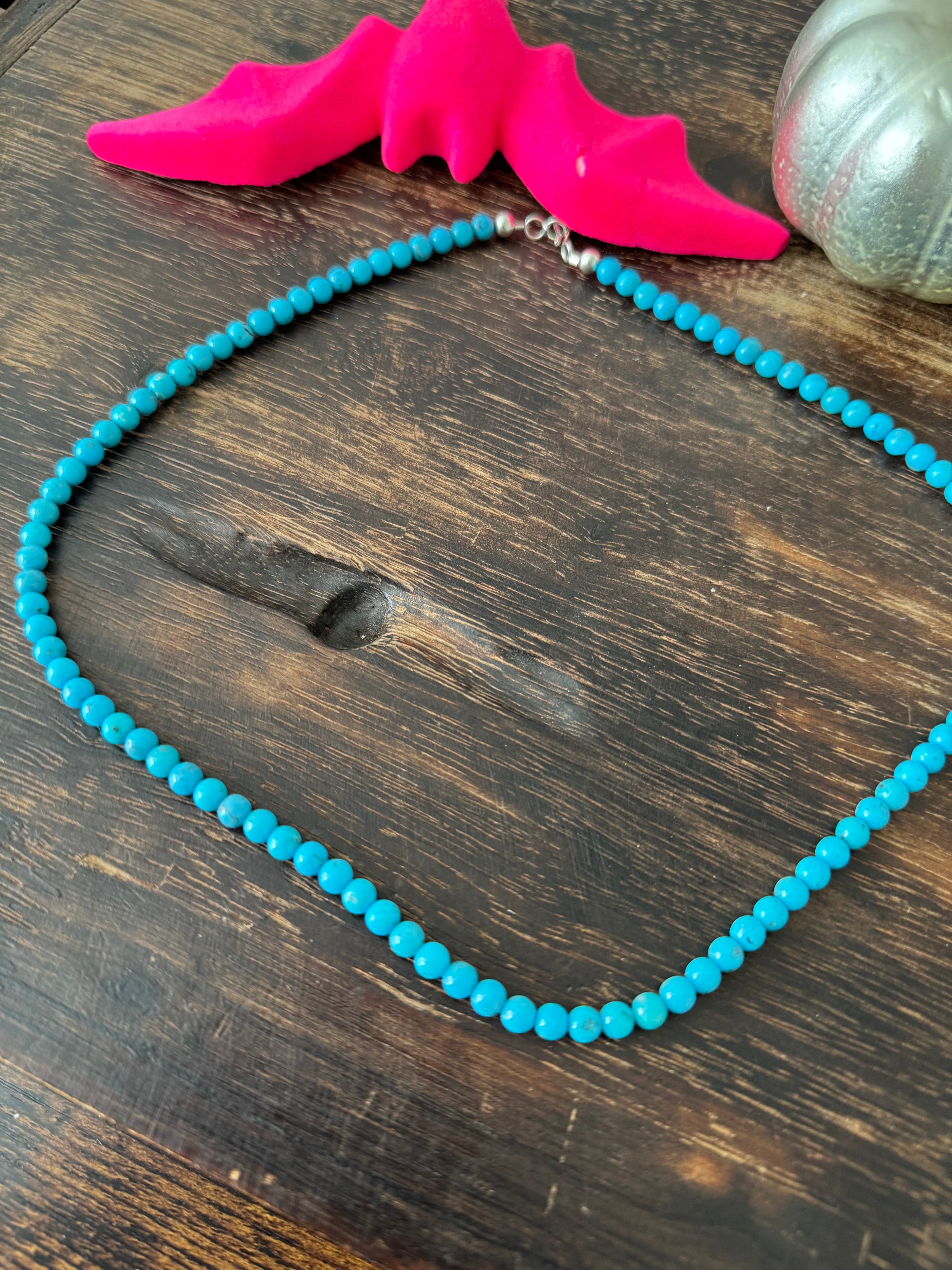 Navajo Strung Egyptian Turquoise & Sterling Silver Beaded Necklace