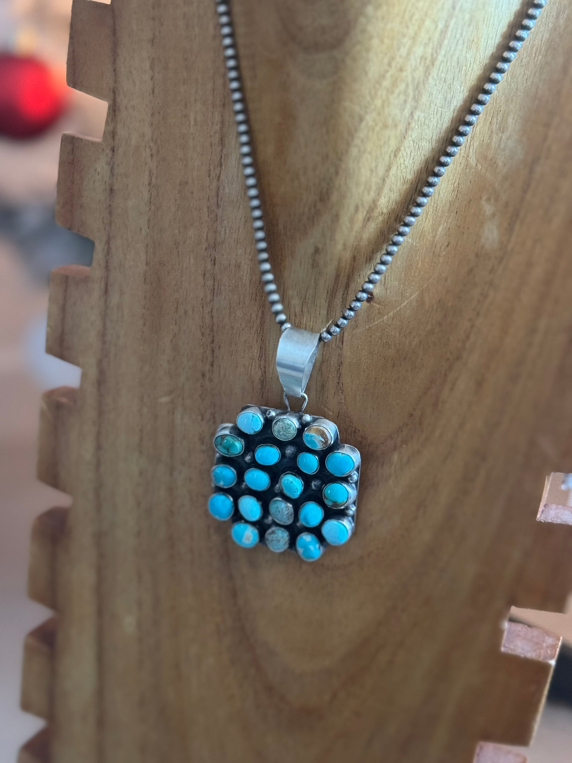 Travis Jim Mixed Turquoise & Sterling Silver Cluster Pendant