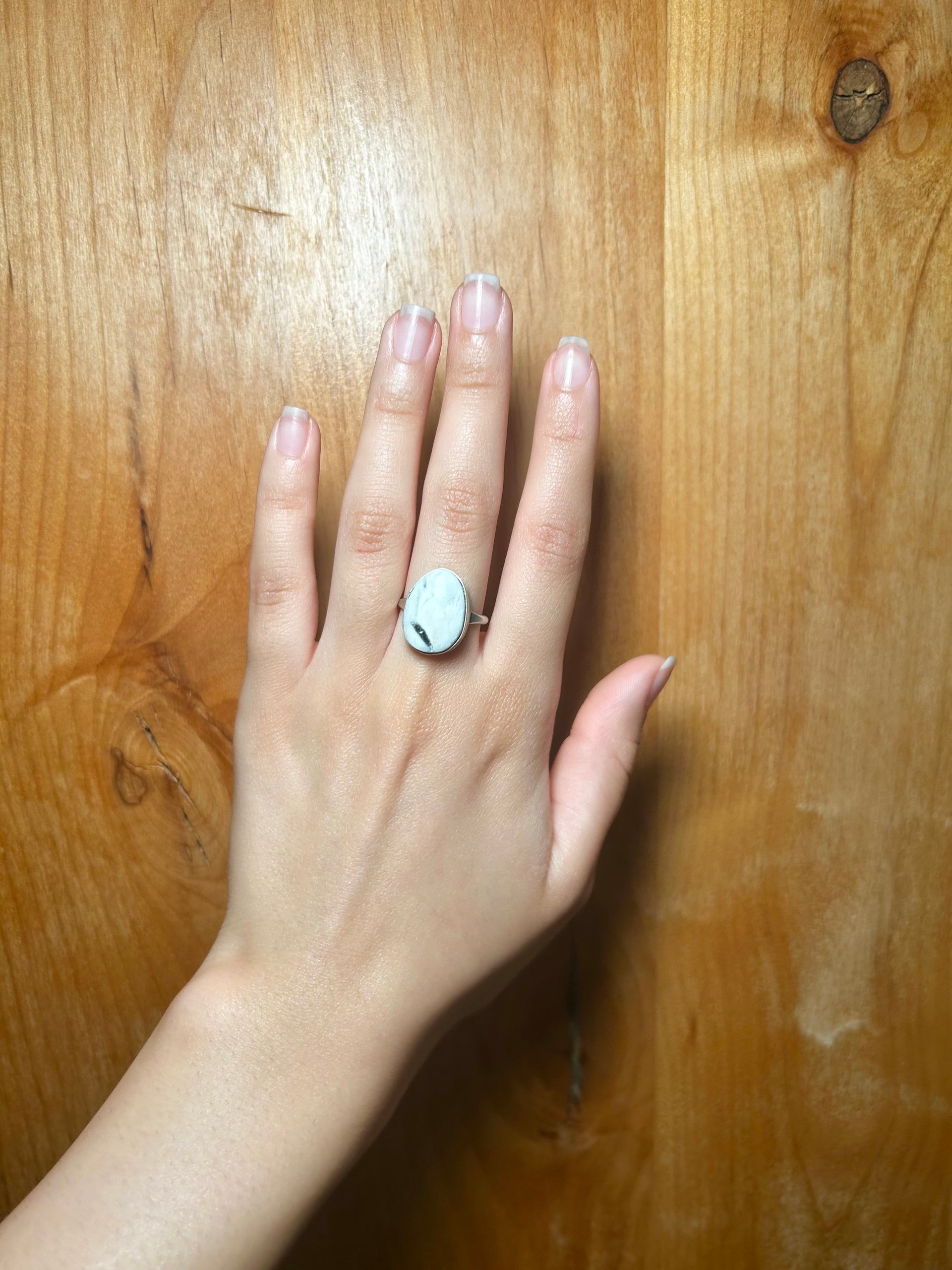 Navajo Made White Buffalo & Sterling Silver Ring Size 8