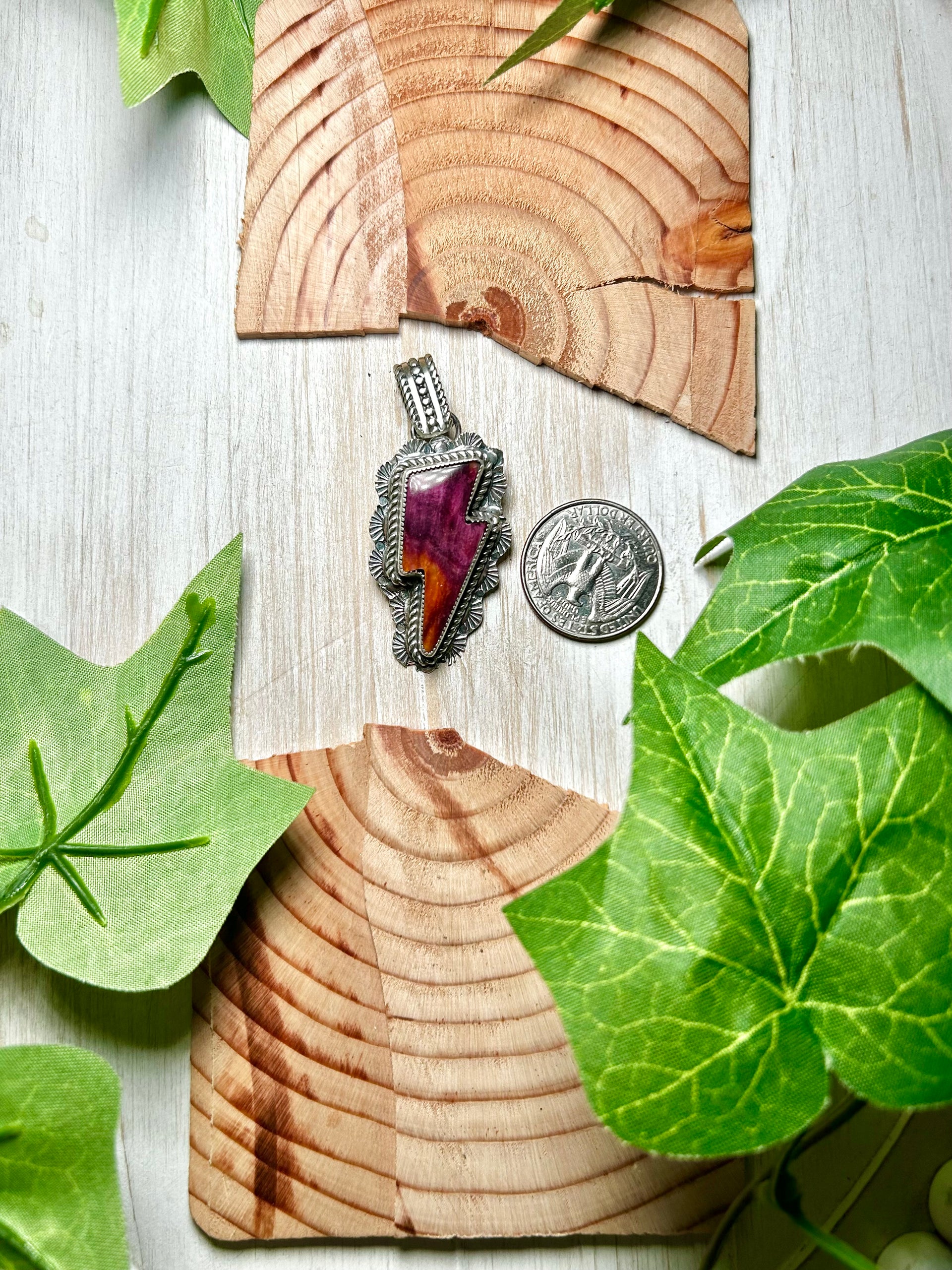 Navajo Made Purple Spiny Oyster & Sterling Silver Pendant