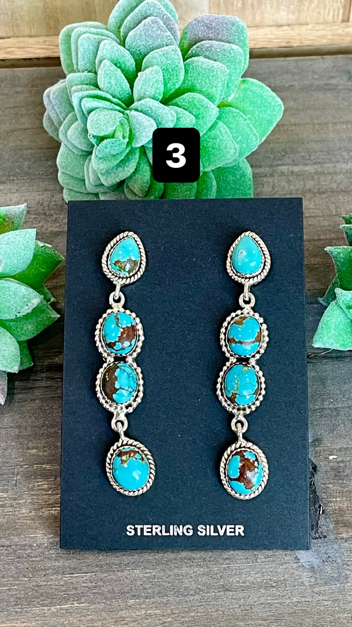 Southwest Handmade Number 8 Turquoise & Sterling Silver Post Dangle Earrings