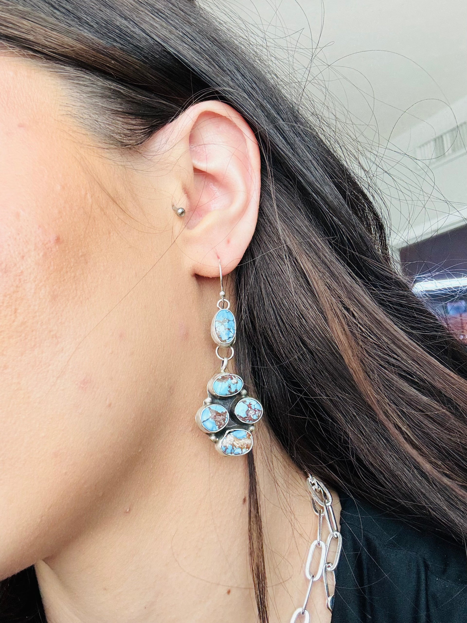 Ella Peters Golden Hills Turquoise & Sterling Silver Cluster Dangle Earrings