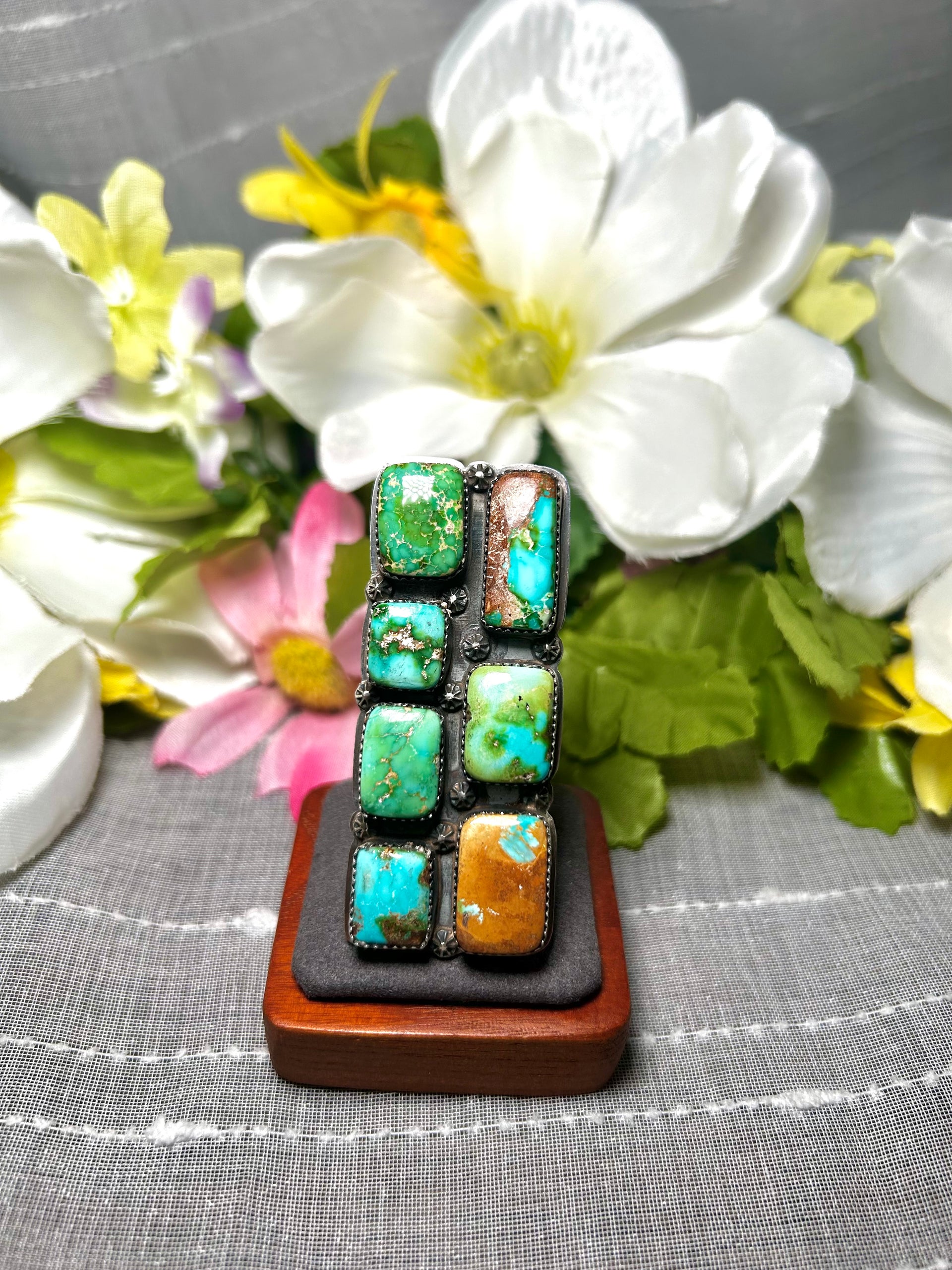 Navajo Made Sonoran Gold Turquoise & Sterling Silver Adjustable Ring