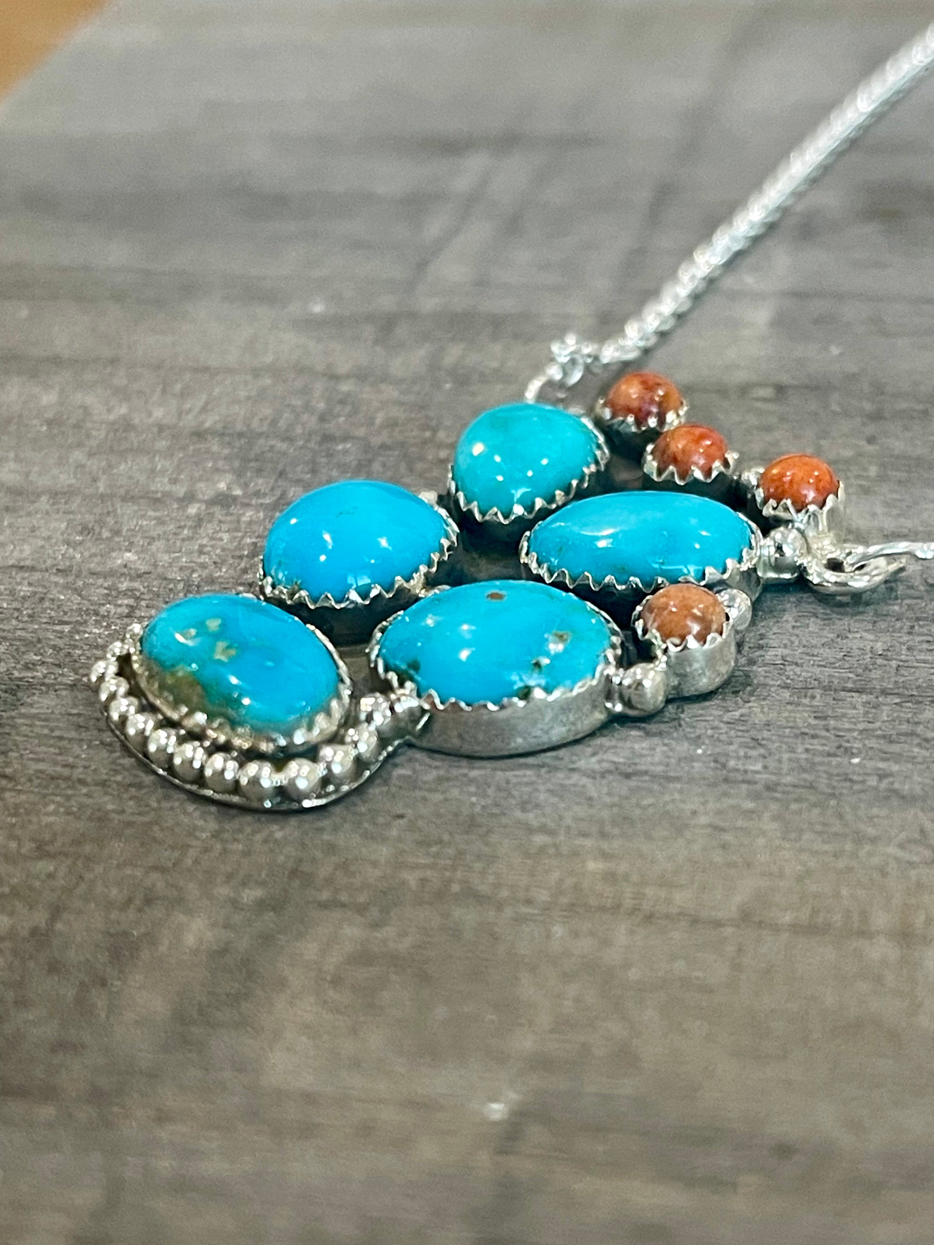 Southwest Handmade Sonoran Mountain Turquoise & Sterling Silver Cluster Necklace