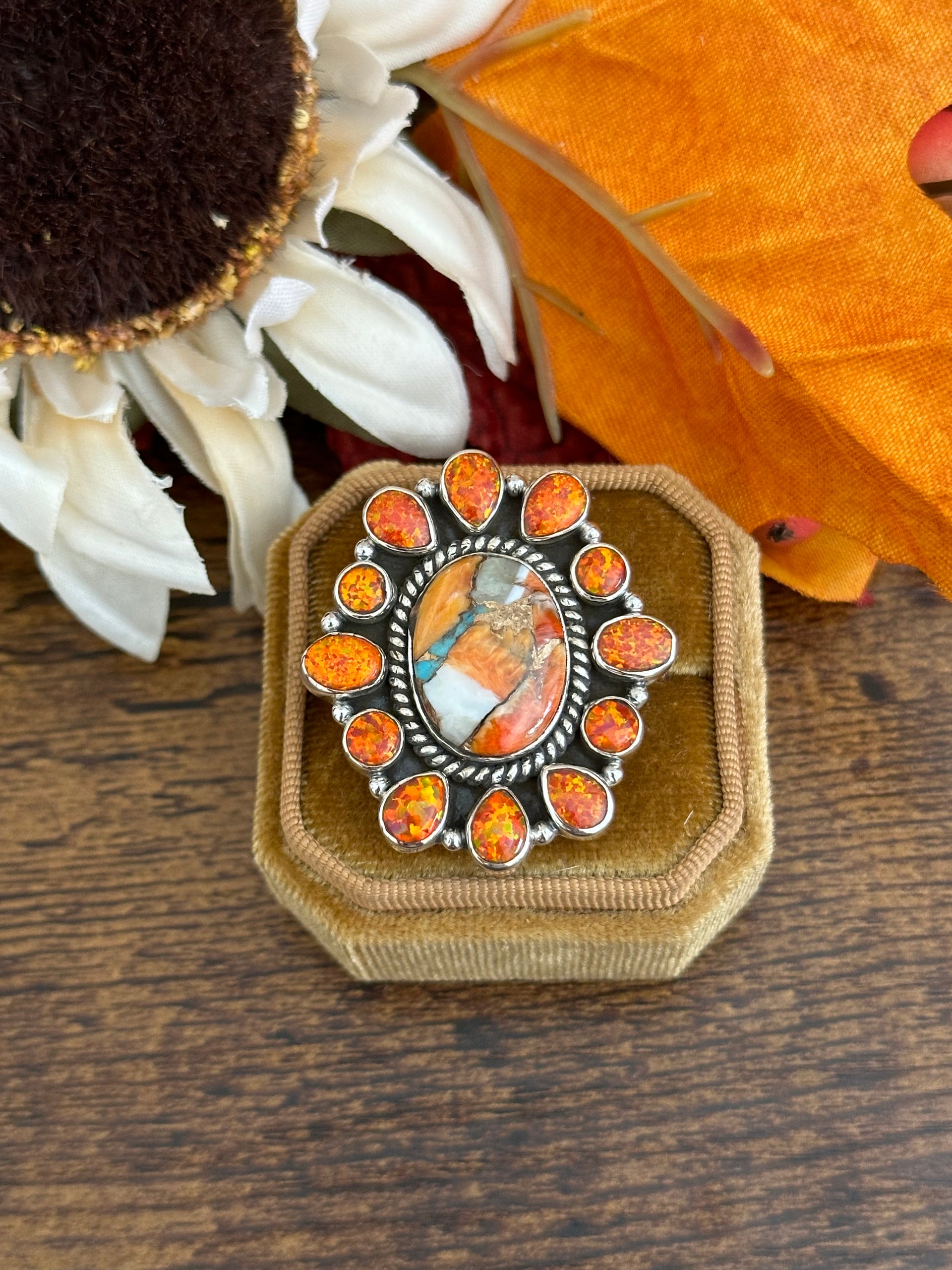 Southwest Handmade Multi Stone & Sterling Silver Adjustable Ring