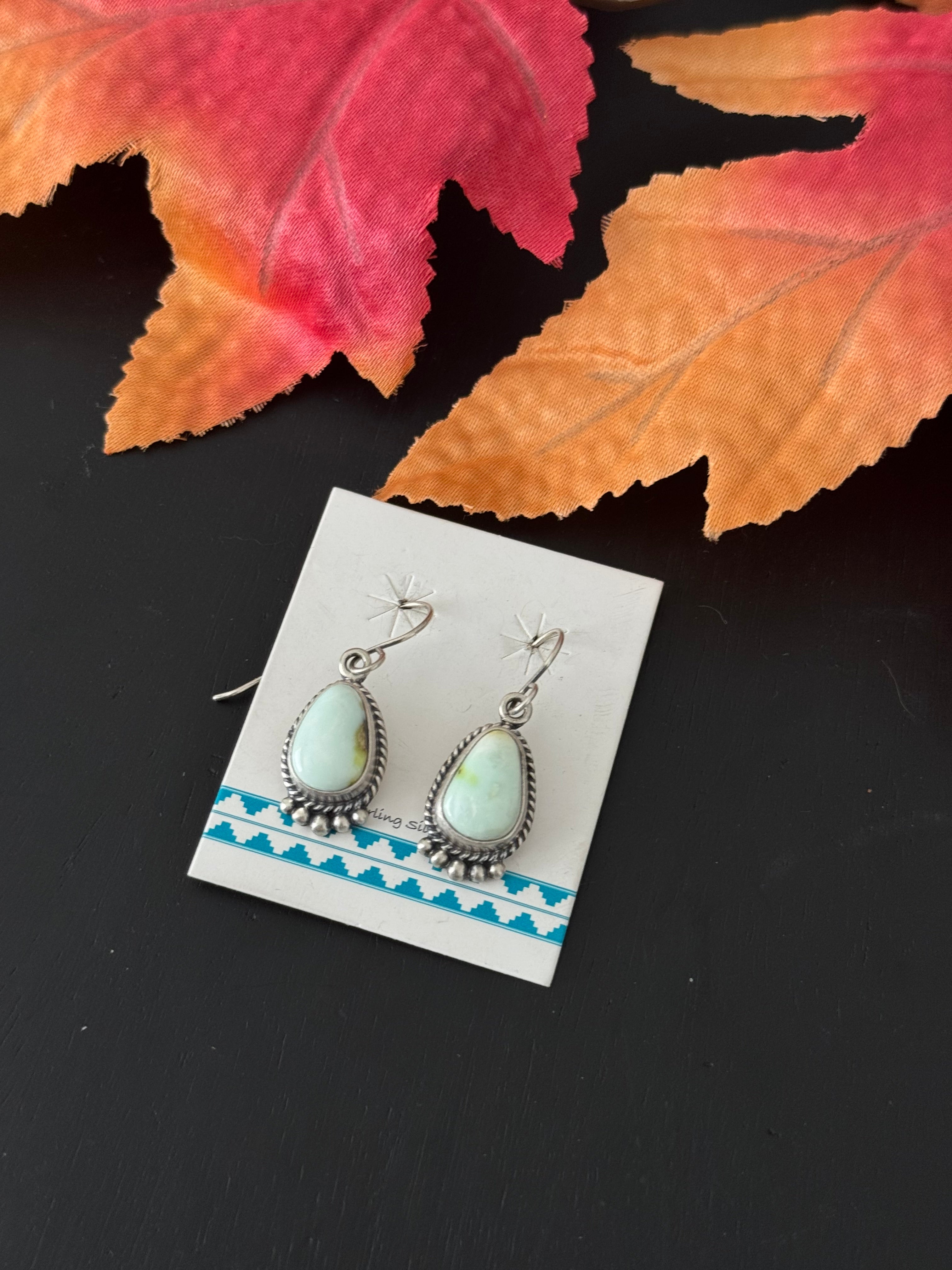 Navajo Made Palomino Variscite & Sterling Silver Dangle Earrings