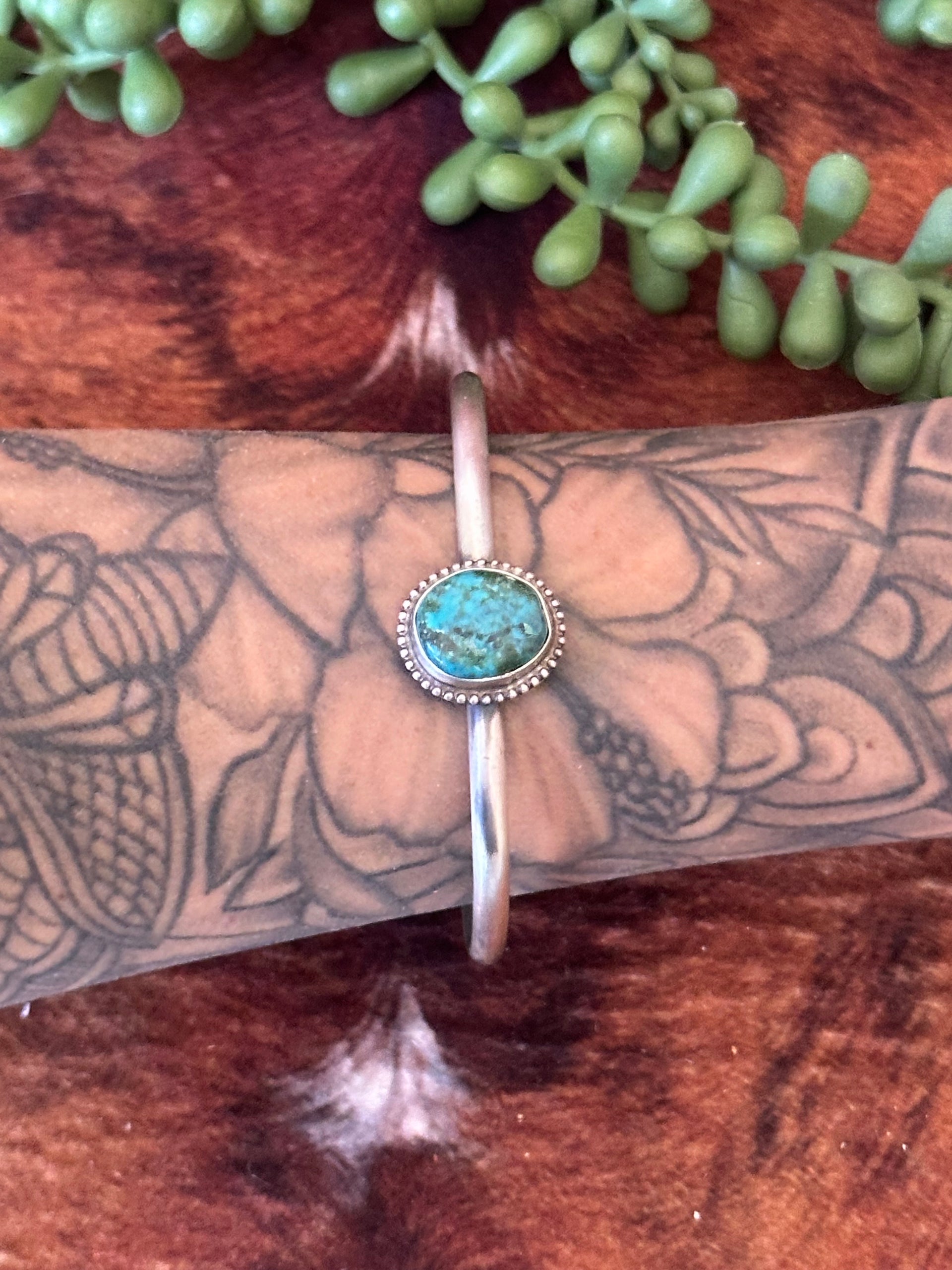 Navajo Made Kingman Turquoise & Sterling Silver Cuff Bracelet