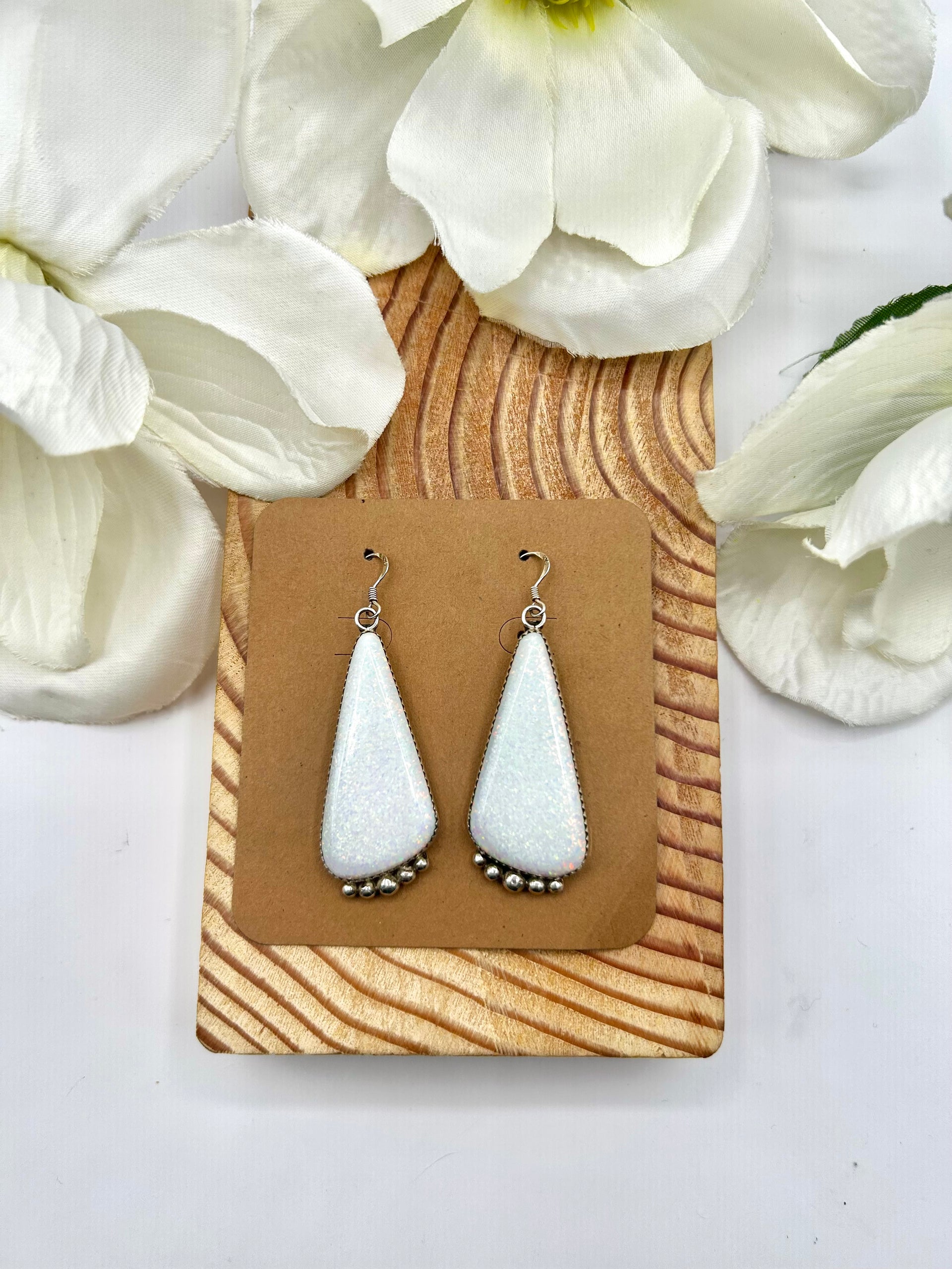 Navajo Made Opal & Sterling Silver Hook Earrings