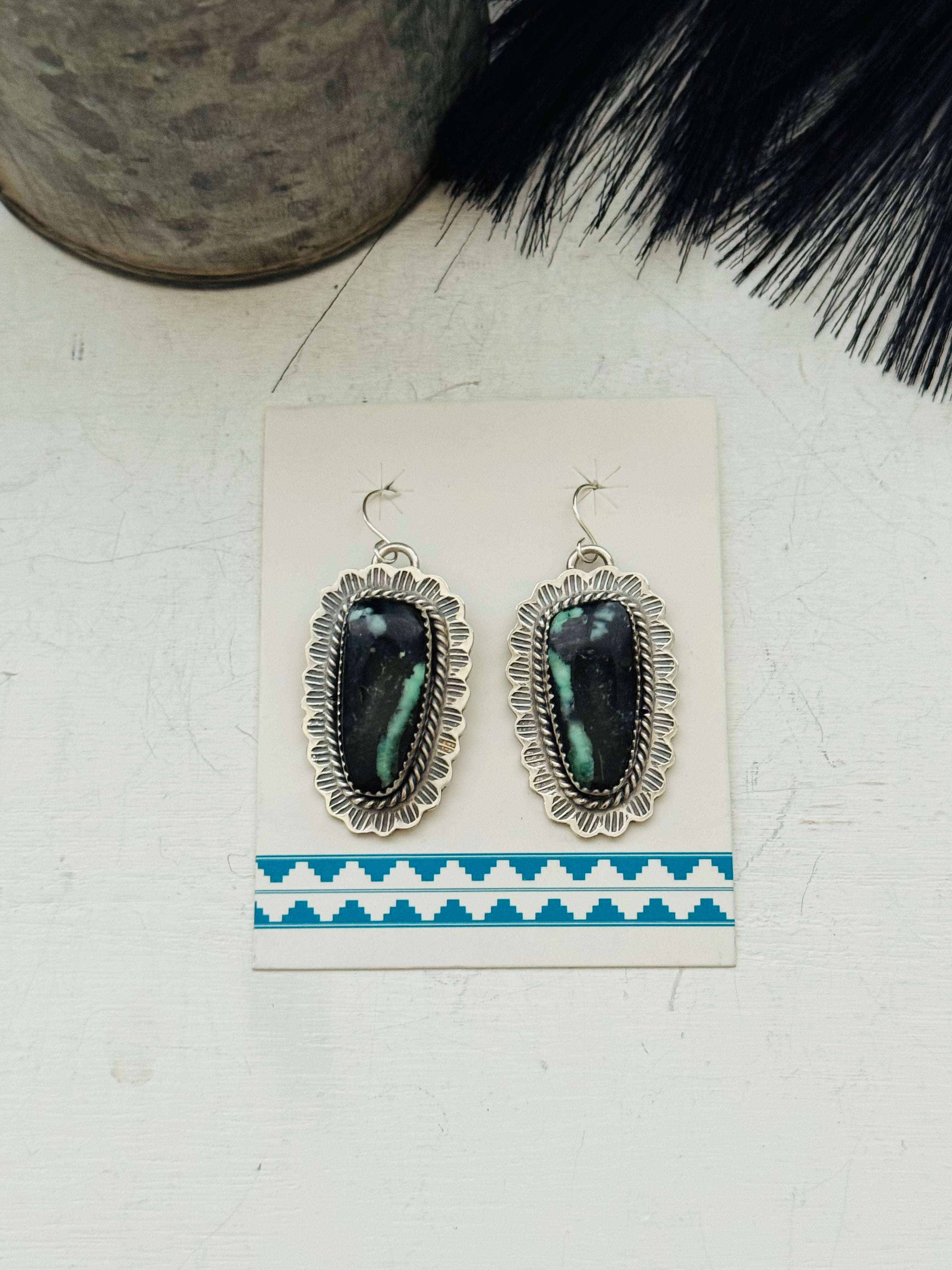 Calvin Delgarito Variscite & Sterling Silver Dangle Earrings